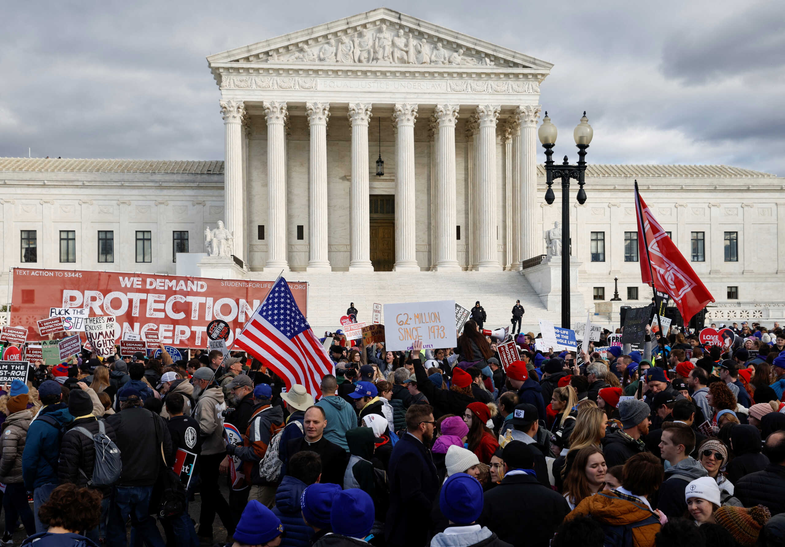 Anti-abortion demonstrators take part in the annual "March for Life" for the first time since the U.S. Supreme Court overturned Roe v Wade abortion decision, in Washington, U.S. January 20, 2023. REUTERS