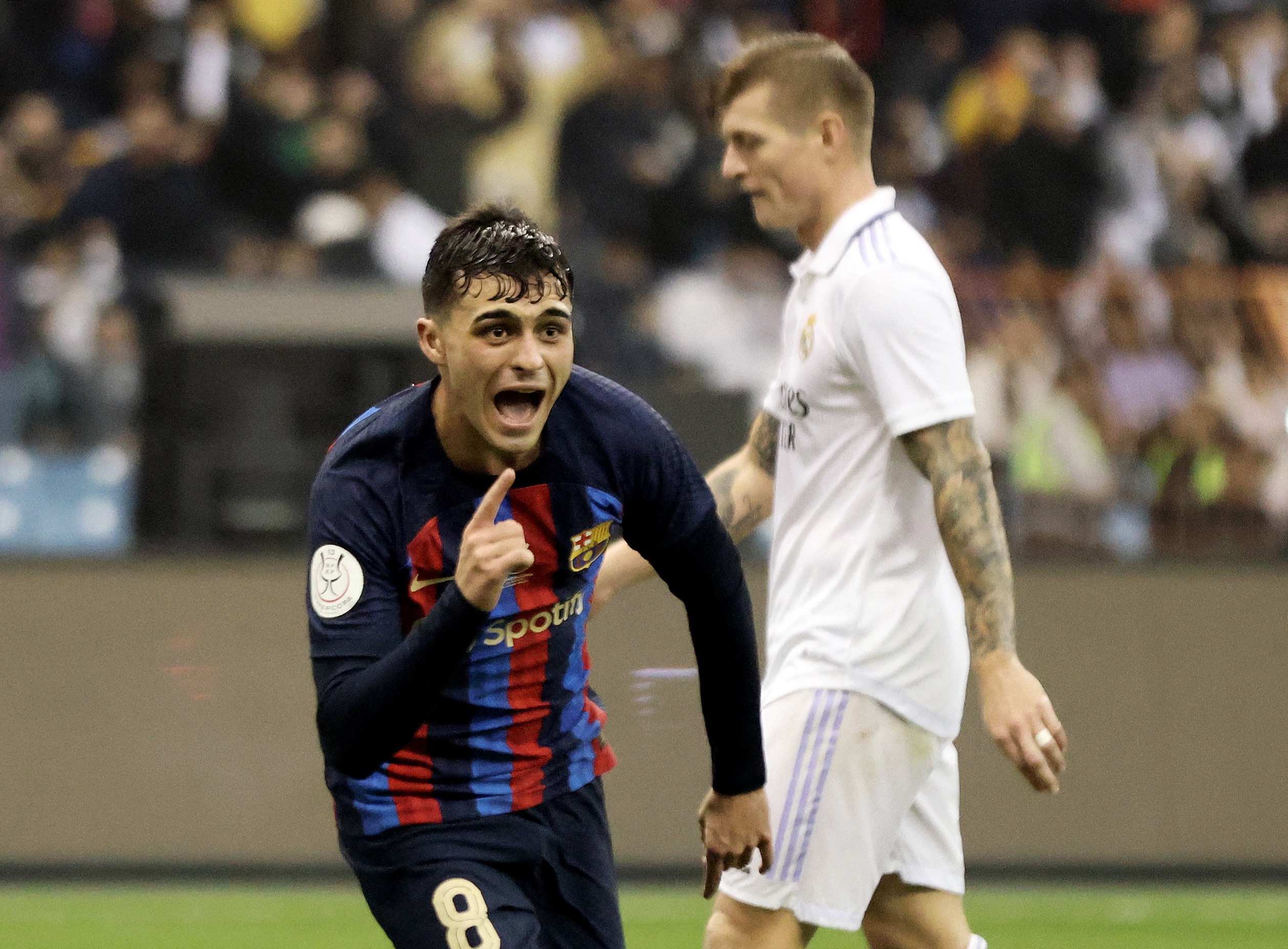 Soccer Football - Spanish Super Cup - Final - Real Madrid v FC Barcelona - King Fahd Stadium, Riyadh, Saudi Arabia - January 15, 2023 FC Barcelona's Pedri celebrates scoring their third goal REUTERS