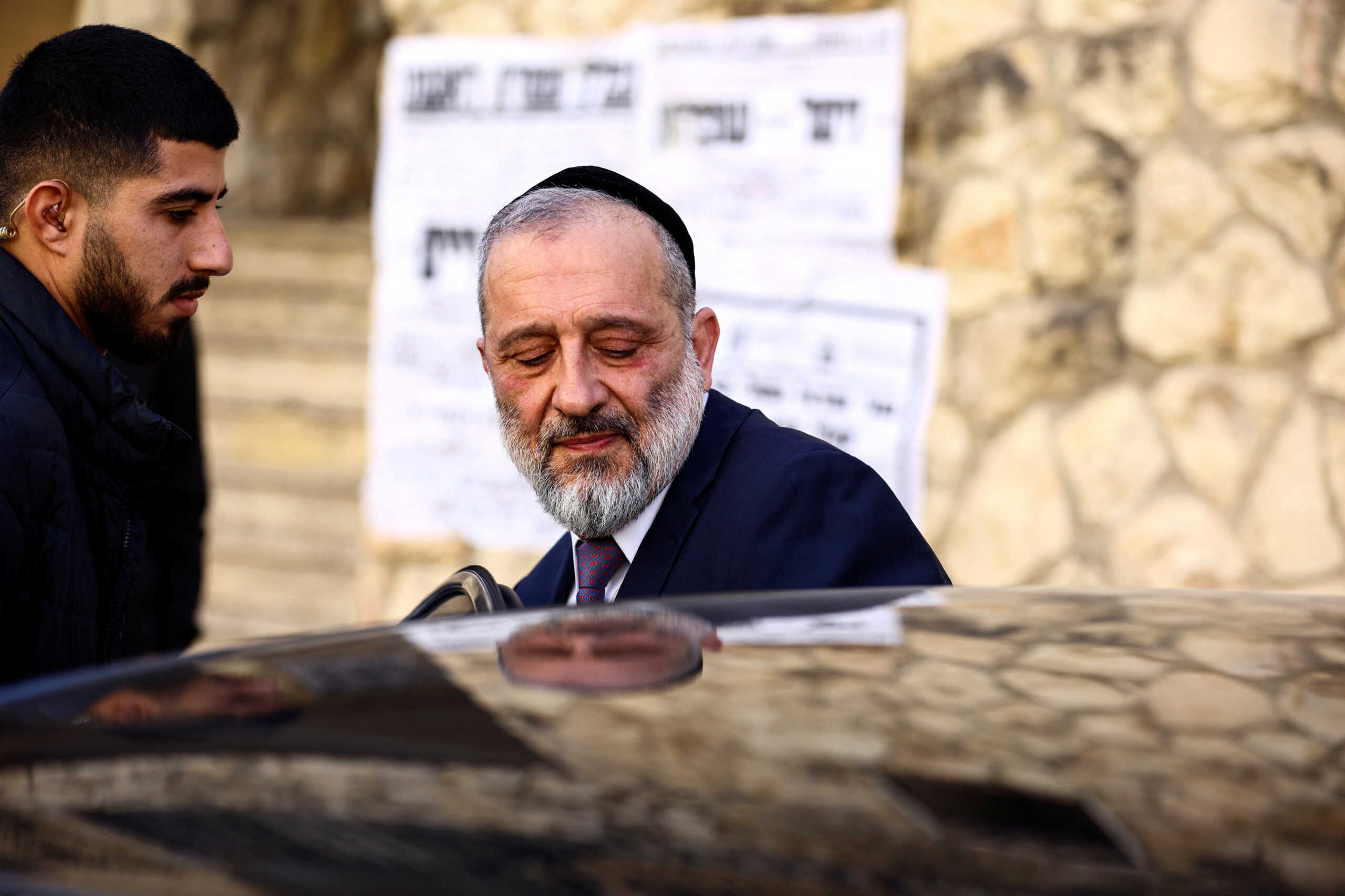 Israel's Interior and Health Minister, and the leader of Shas Party, Aryeh Deri leaves his home as he heads to a cabinet meeting, in Jerusalem January 22, 2023 REUTERS