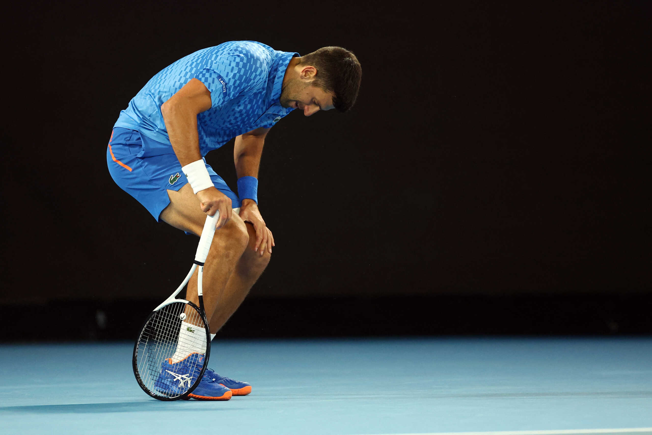 Tennis - Australian Open - Melbourne Park, Melbourne, Australia - January 19, 2023 Serbia's Novak Djokovic reacts during his second round match against France's Enzo Couacaud REUTERS