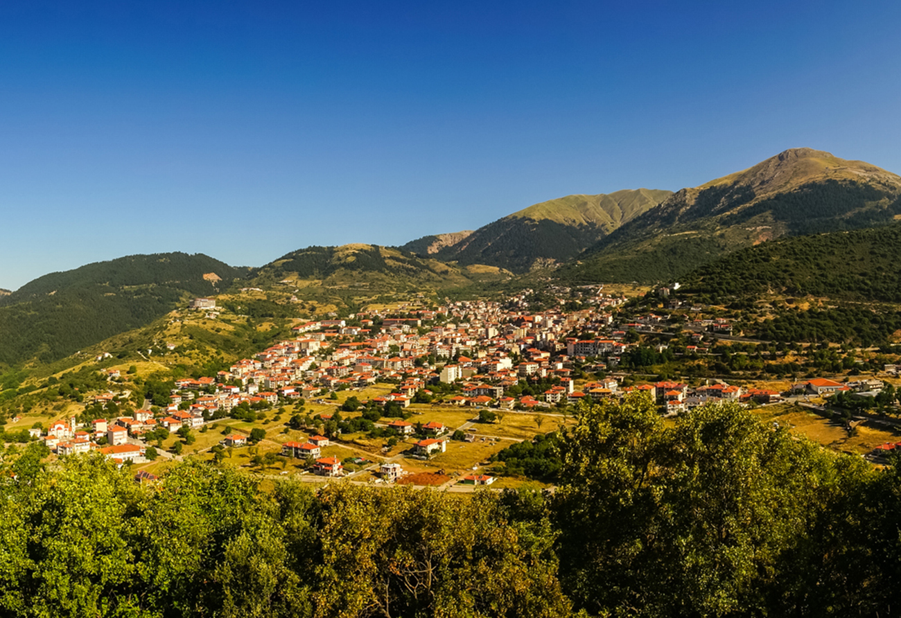 Scenic cityview at mountain village of Karpenisi, Evritania, Greece