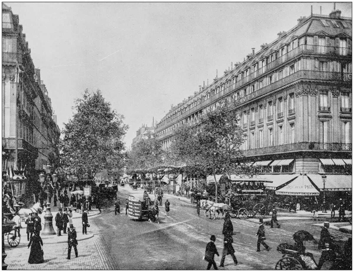 Antique photograph of World's famous sites: Great Boulevards, Paris, France