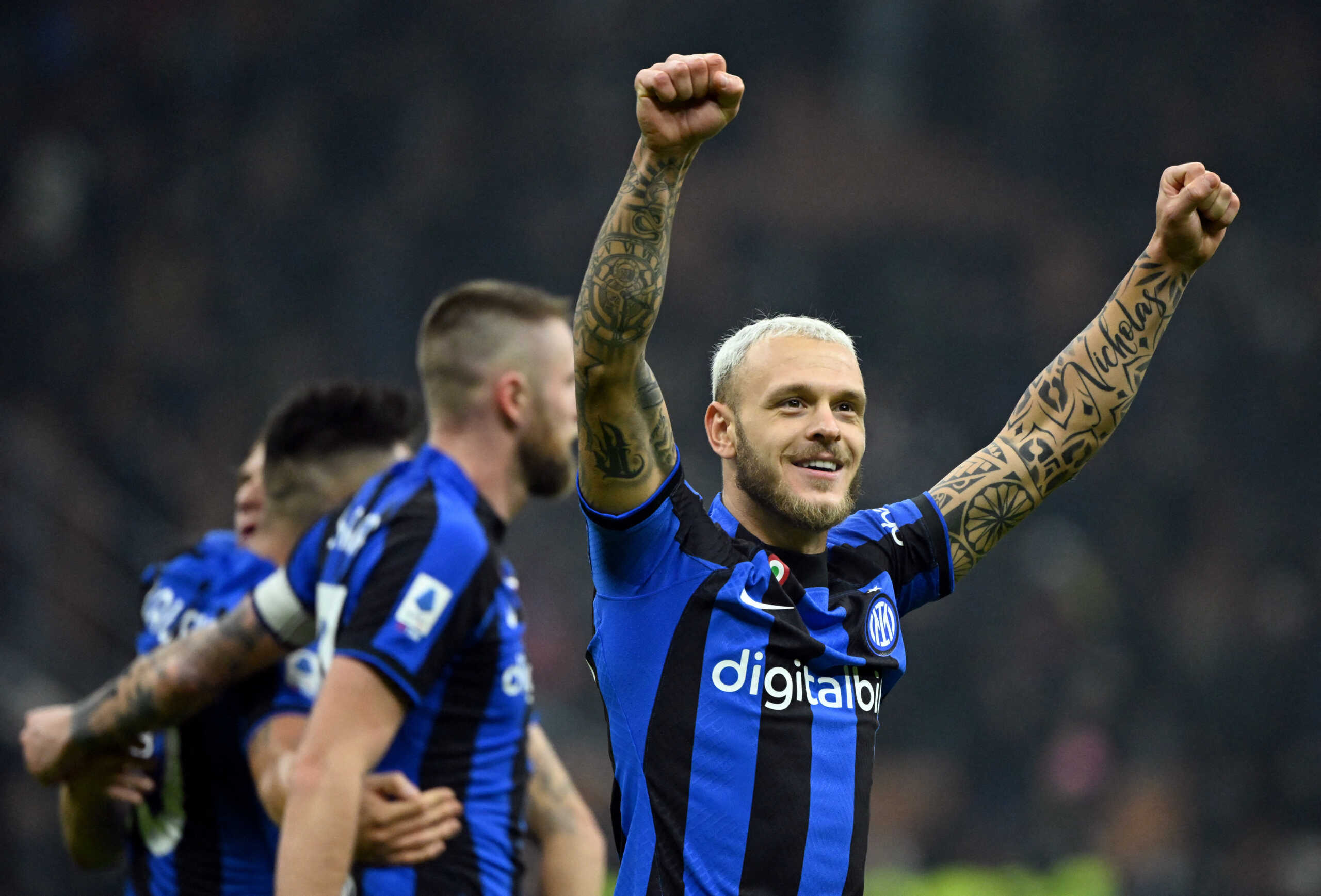 Soccer Football - Serie A - Inter Milan v Napoli - San Siro, Milan, Italy - January 4, 2023 Inter Milan's Federico Dimarco celebrates after the match REUTERS