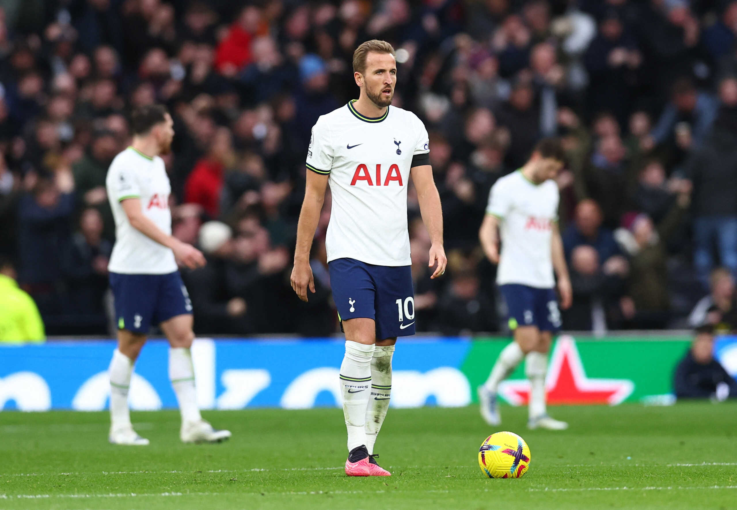 Soccer Football - Premier League - Tottenham Hotspur v Aston Villa - Tottenham Hotspur Stadium, London, Britain - January 1, 2023 Tottenham Hotspur's Harry Kane looks dejected after Aston Villa's Emiliano Buendia scores their first goal REUTERS
