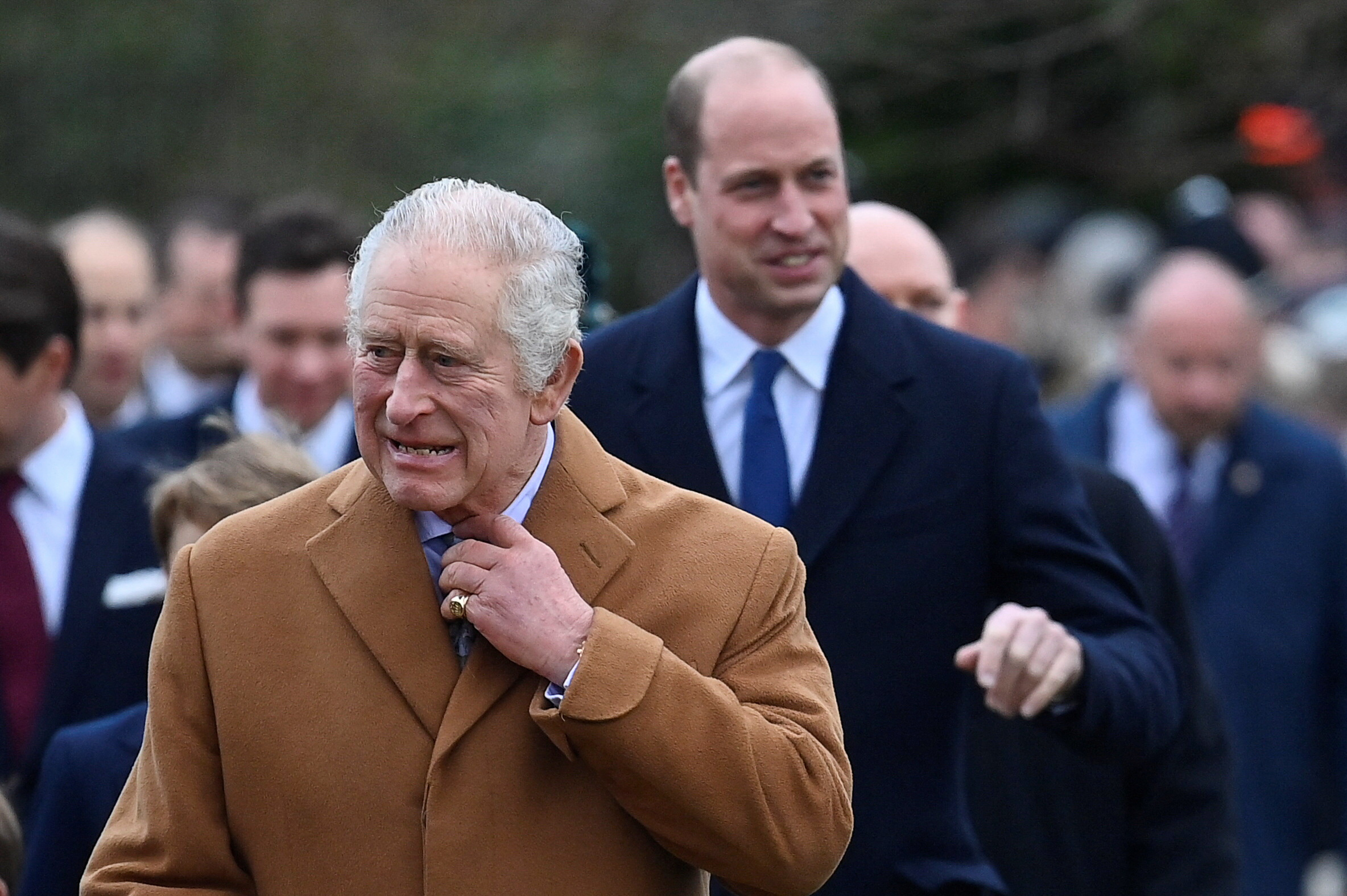 Britain's King Charles, and Prince William, Prince of Wales attend the Royal Family's Christmas Day service at St. Mary Magdalene's church, as the Royals take residence at the Sandringham estate in eastern England, Britain December 25, 2022. REUTERS
