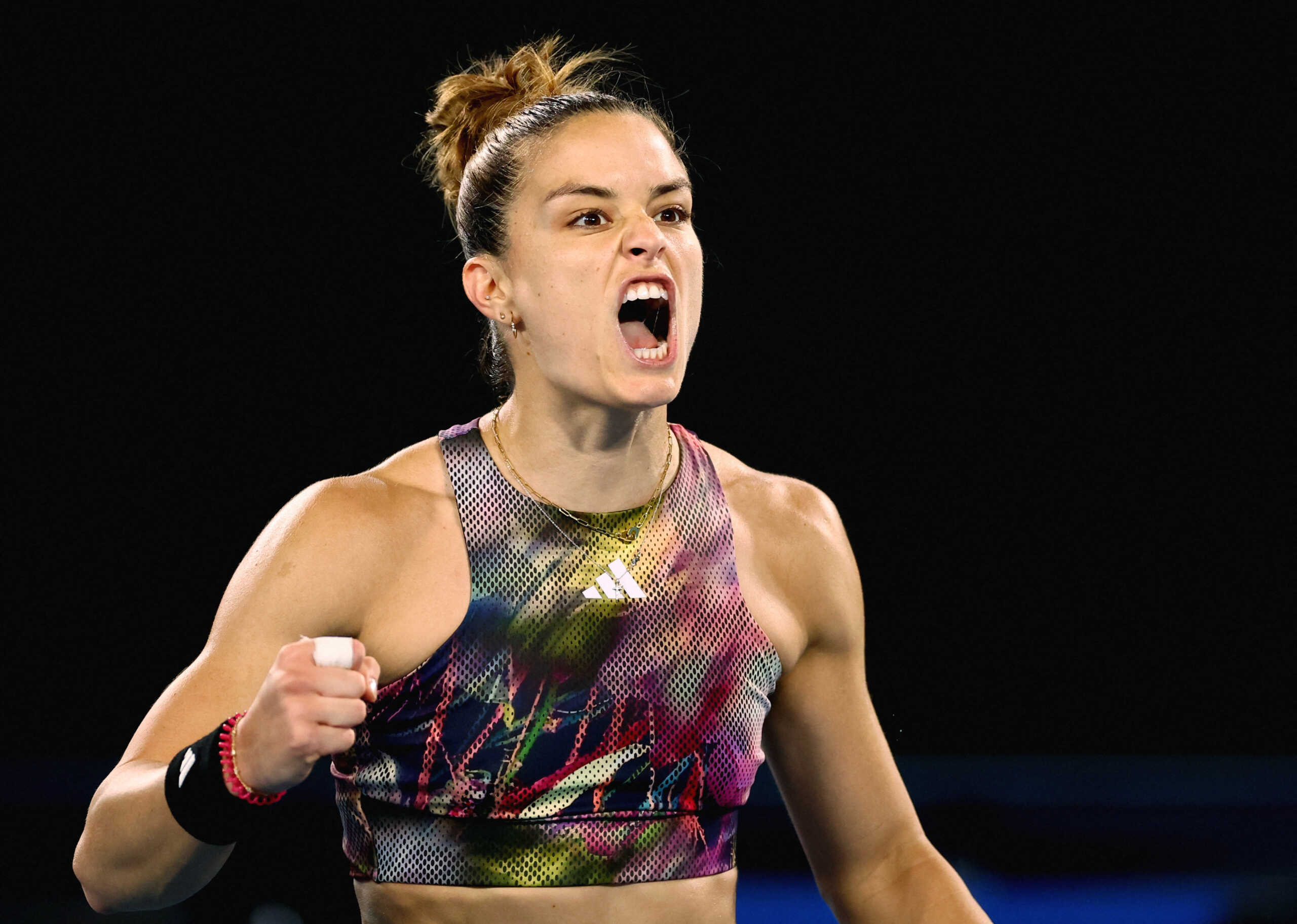 Tennis - Australian Open - Melbourne Park, Melbourne, Australia - January 18, 2023  Greece's Maria Sakkari celebrates winning her second round match against Russia's Diana Shnaider REUTERS