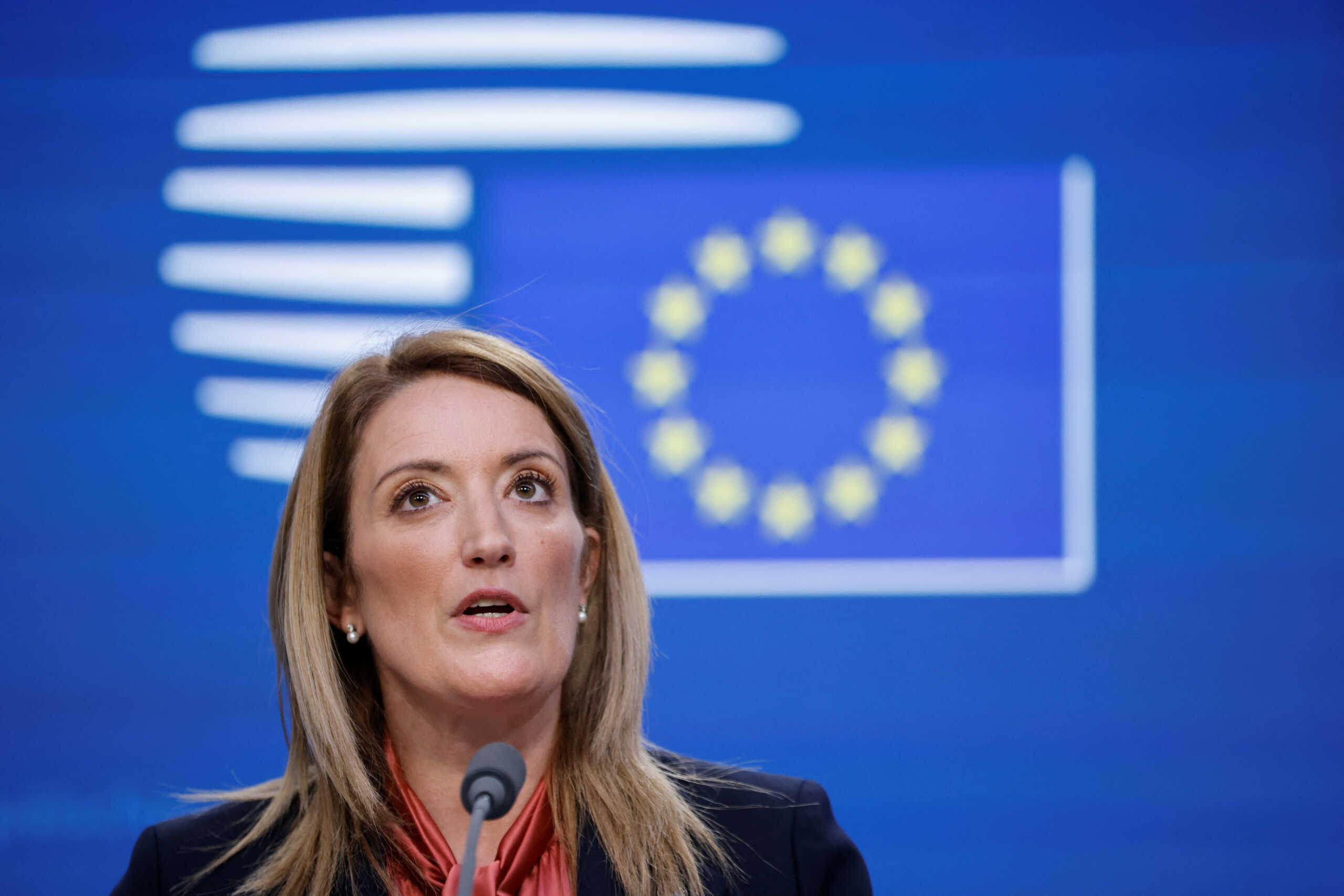 European Parliament President Roberta Metsola attends a news conference on the day of a European Union leaders' summit in Brussels, Belgium December 15, 2022. REUTERS