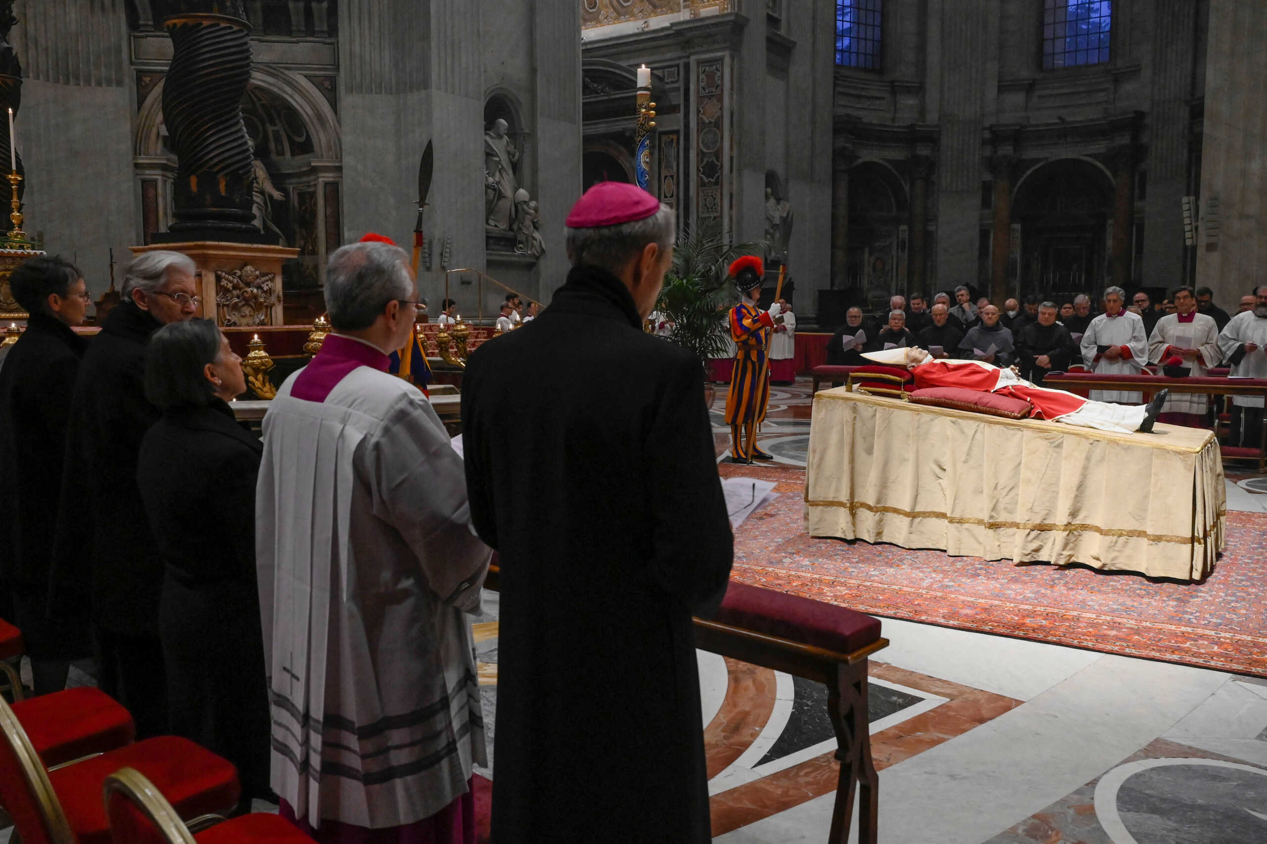 SENSITIVE MATERIAL. THIS IMAGE MAY OFFEND OR DISTURB  Body of former Pope Benedict is on public display at St. Peter's Basilica at the Vatican, January 2, 2023. Vatican Media