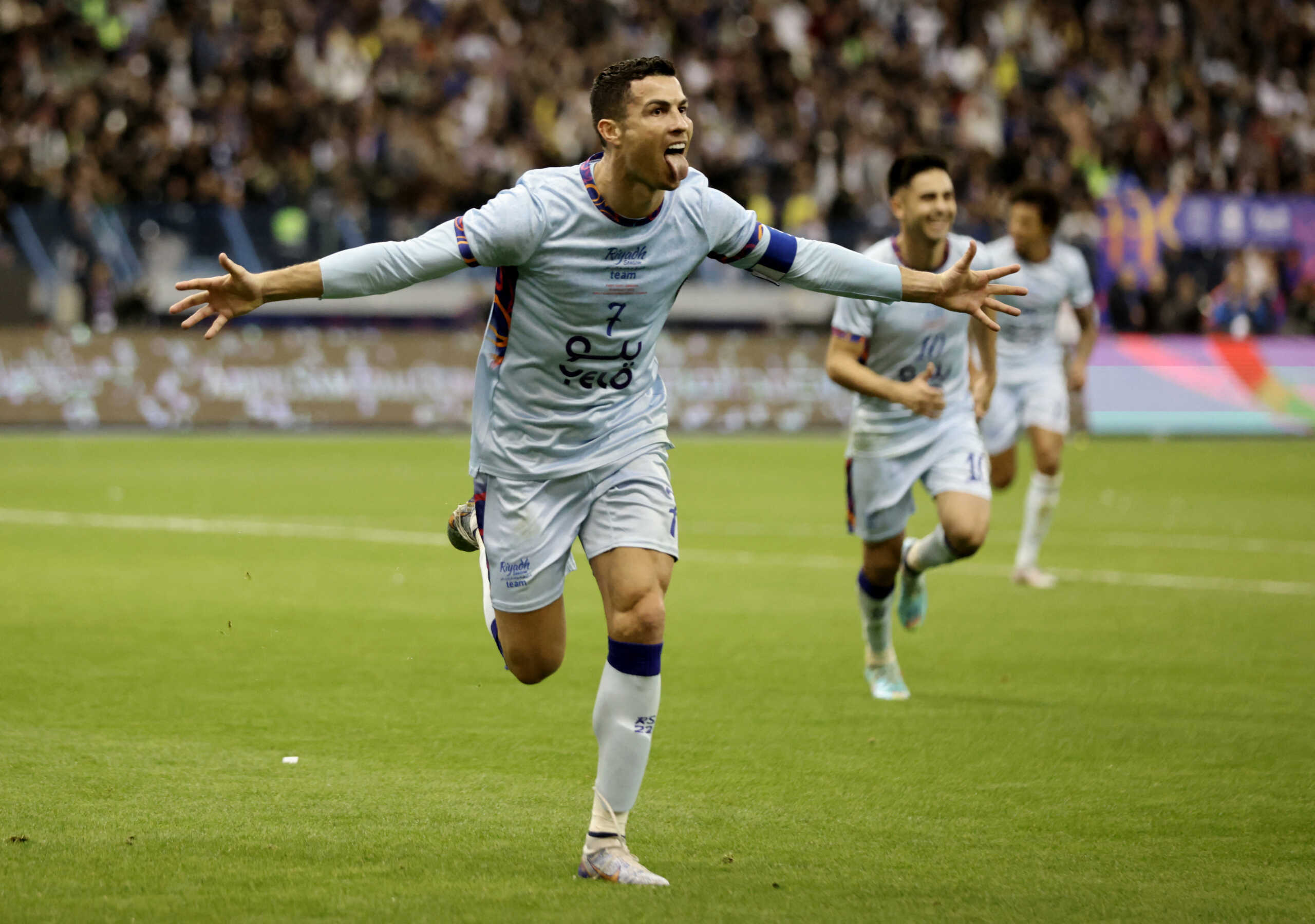 Soccer Football - Friendly - Saudi Pro League XI v Paris St Germain - King Fahd International Stadium, Riyadh, Saudia Arabia - January 19, 2023 Saudi Pro League XI's Cristiano Ronaldo celebrates scoring their second goal REUTERS