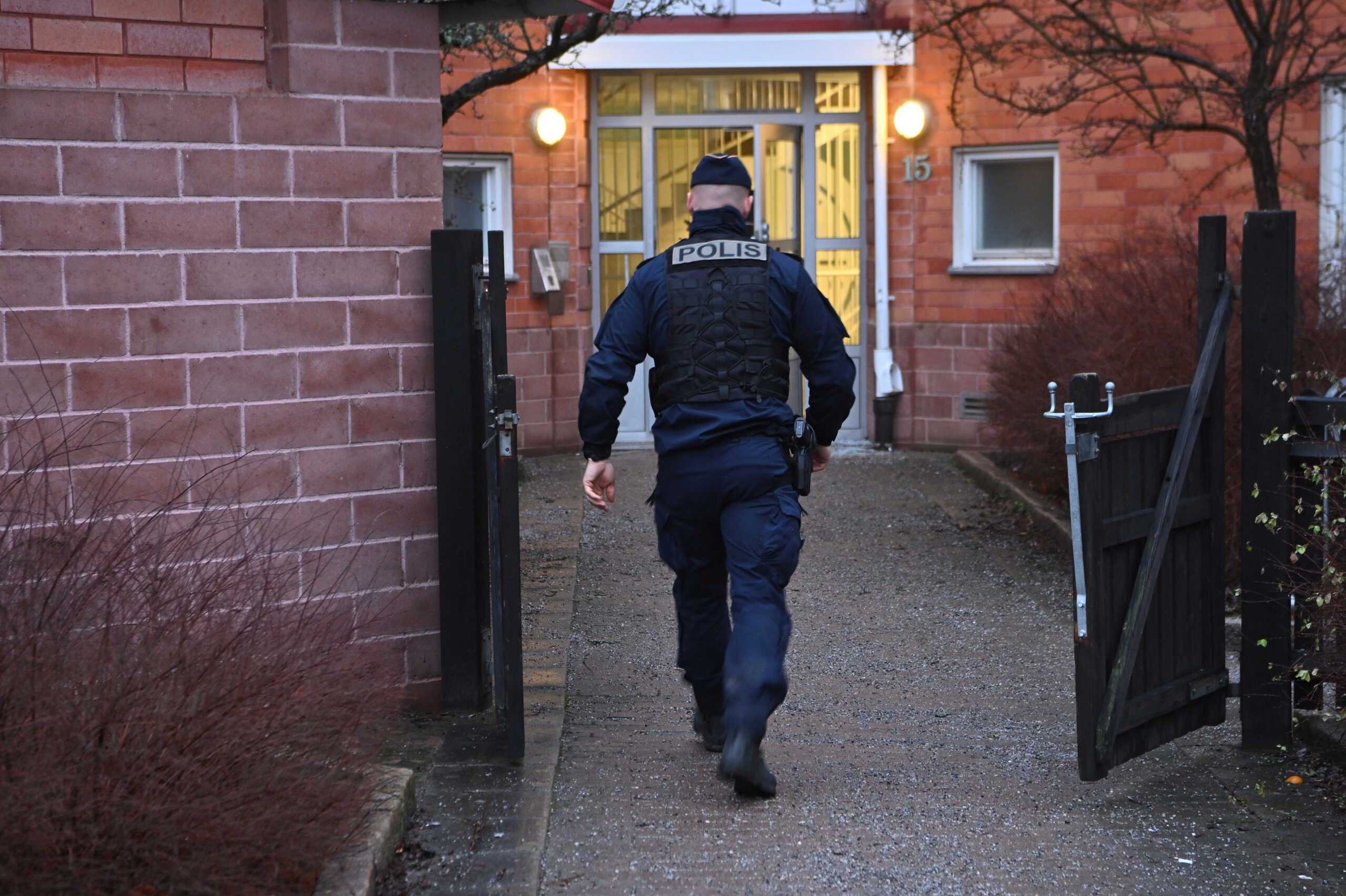 A front door was blown up during the night in Bagarmossen in southern Stockholm, Sweden January 2, 2023. Claudio Bresciani
