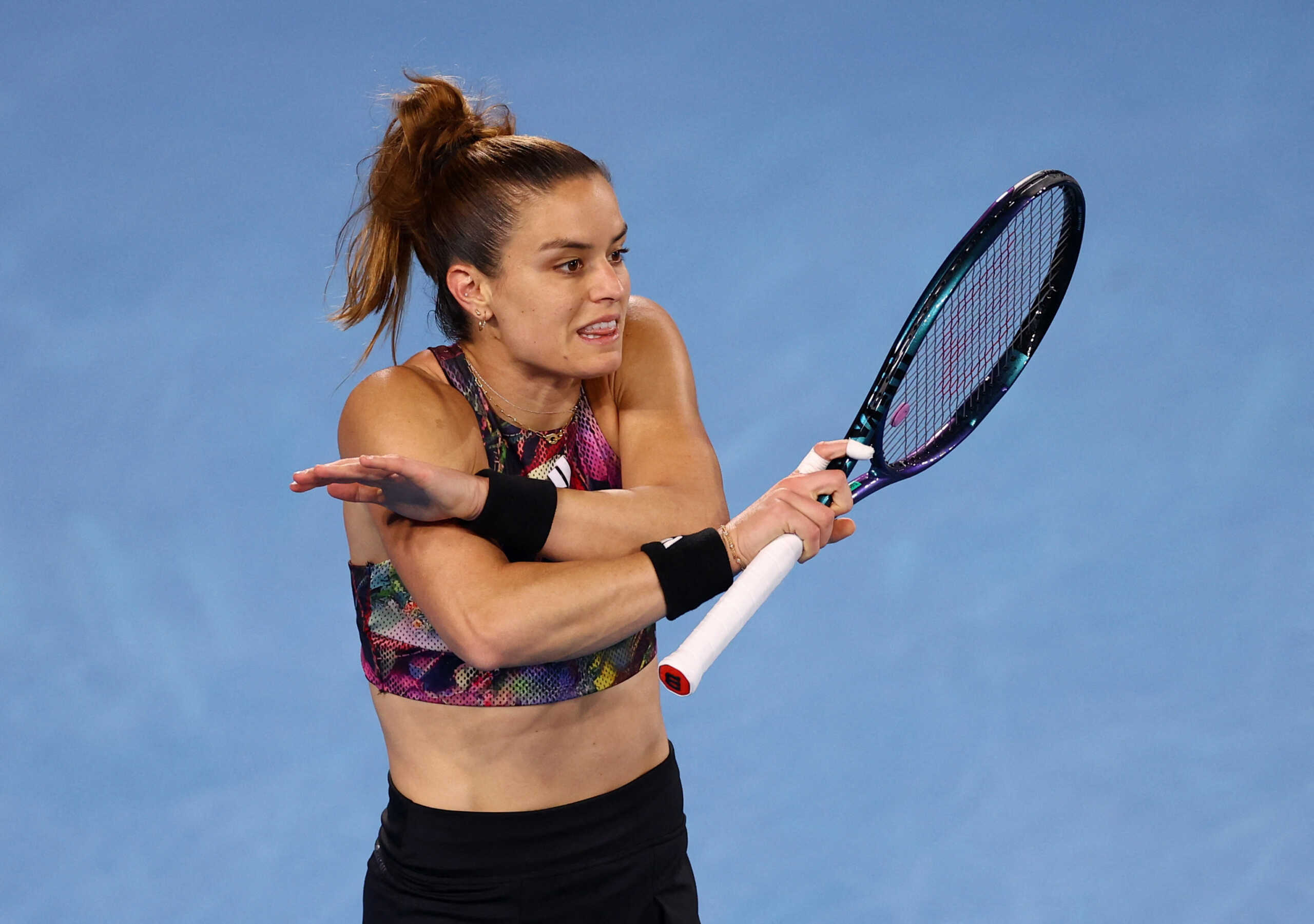 Tennis - Australian Open - Melbourne Park, Melbourne, Australia - January 20, 2023 Greece's Maria Sakkari reacts during her third round match against China's Lin Zhu REUTERS
