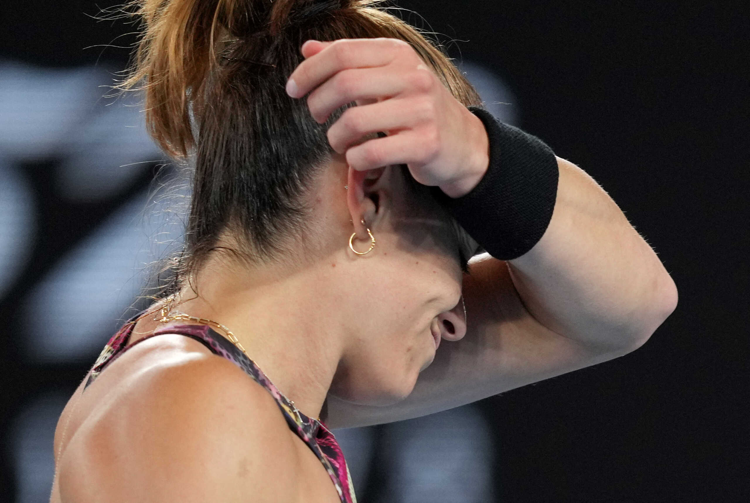 Tennis - Australian Open - Melbourne Park, Melbourne, Australia - January 20, 2023 Greece's Maria Sakkari reacts during her third round match against China's Lin Zhu REUTERS