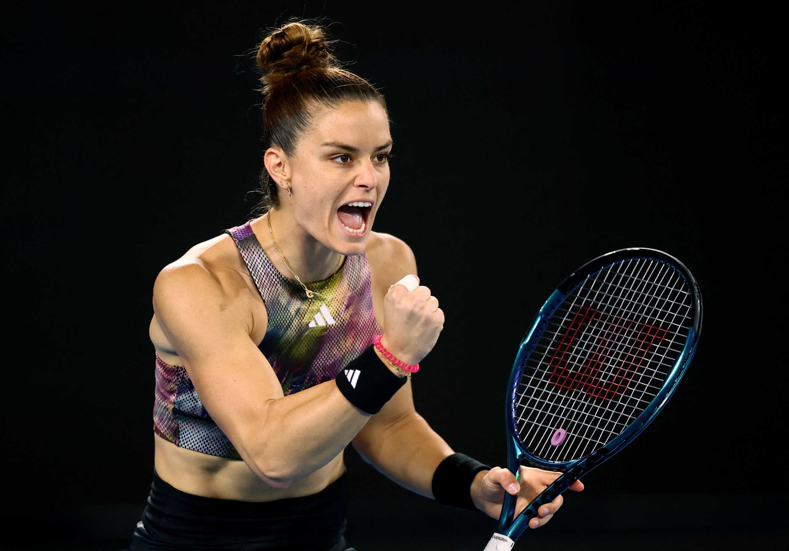 Tennis - Australian Open - Melbourne Park, Melbourne, Australia - January 18, 2023  Greece's Maria Sakkari reacts during her second round match against Russia's Diana Shnaider REUTERS