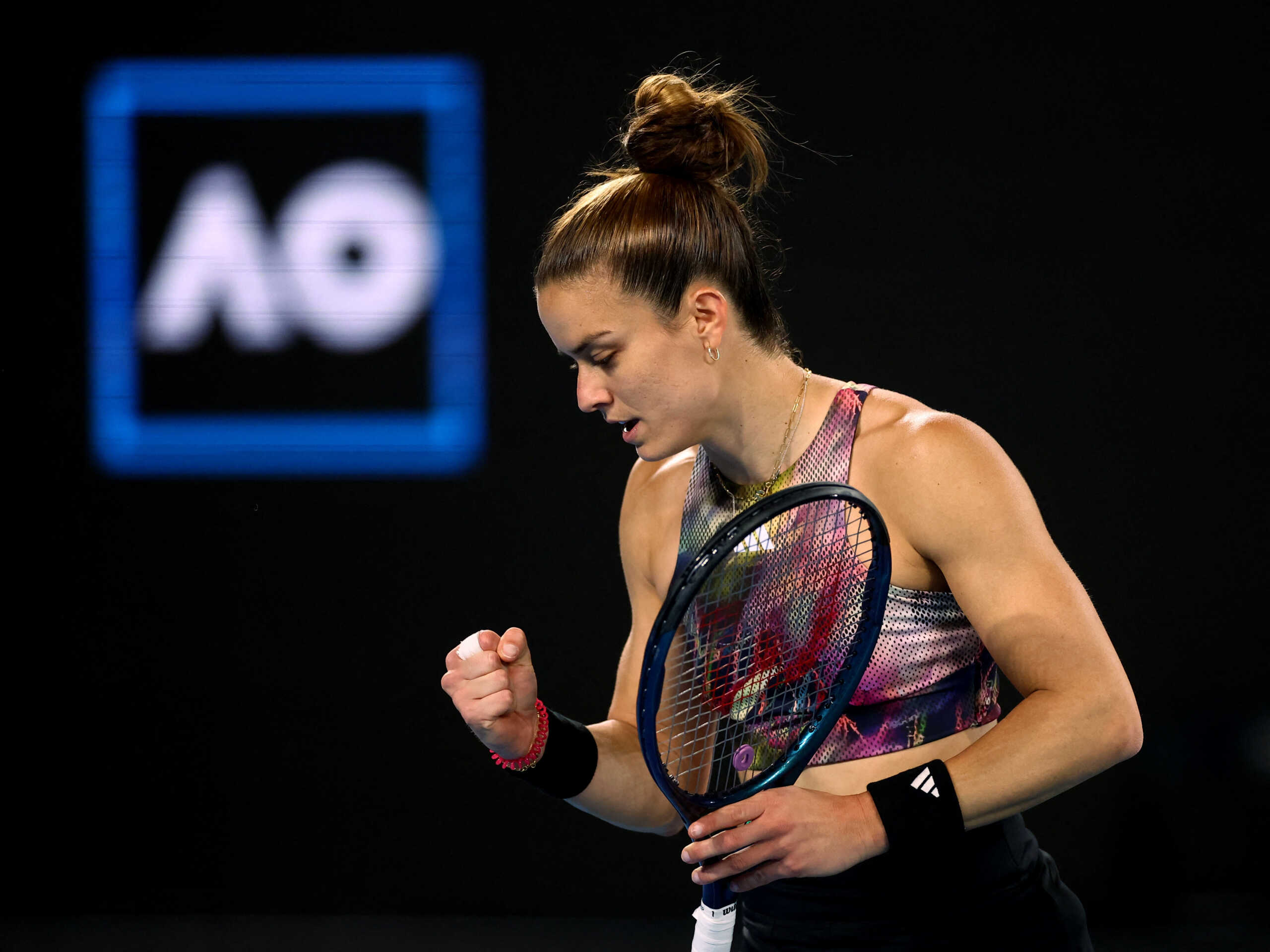 Tennis - Australian Open - Melbourne Park, Melbourne, Australia - January 18, 2023  Greece's Maria Sakkari reacts during her second round match against Russia's Diana Shnaider REUTERS