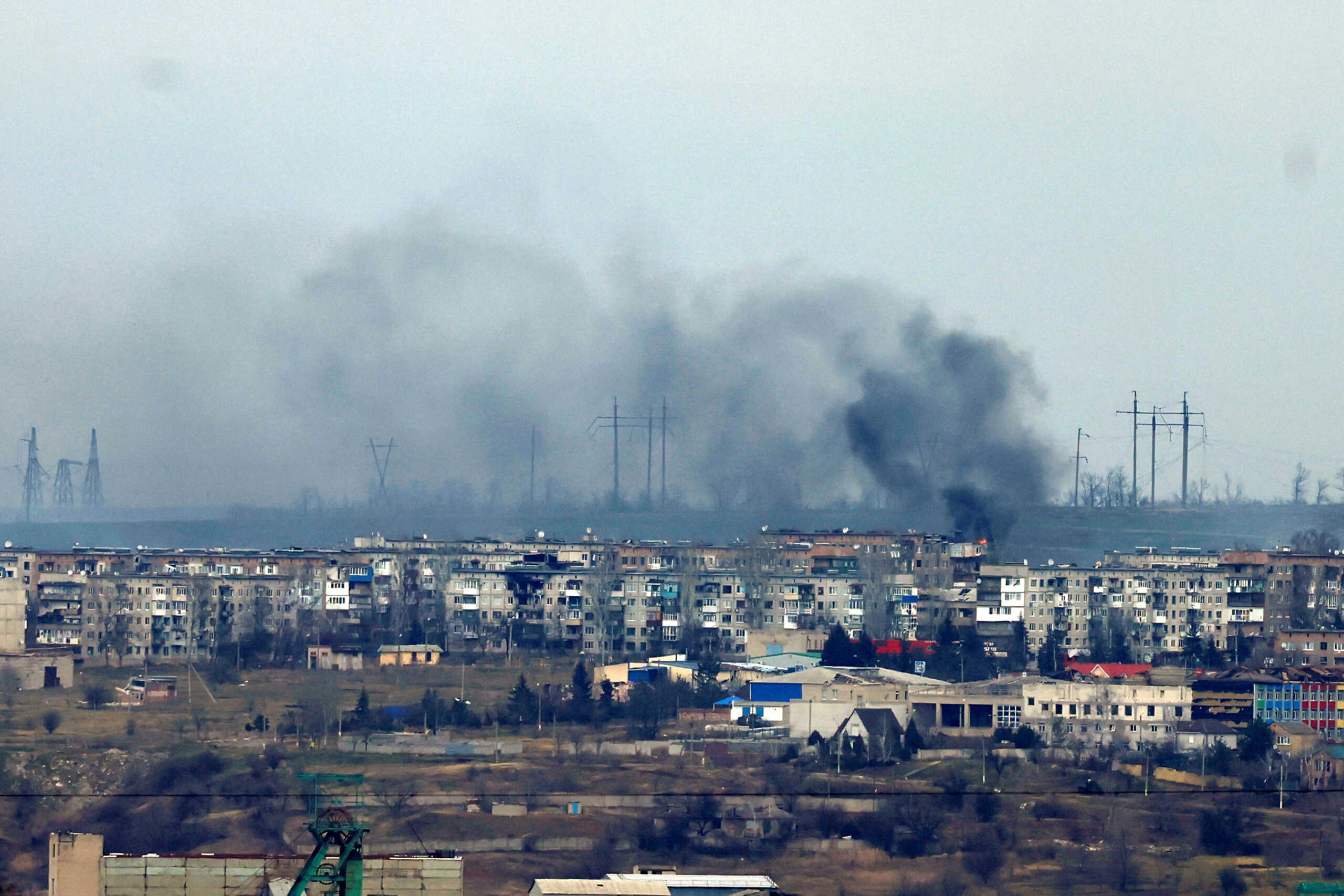 Smoke rises from strikes on the frontline city of Soledar, as Russia's attack on Ukraine continues, as seen from Bakhmut, Ukraine, January 5, 2023. REUTERS