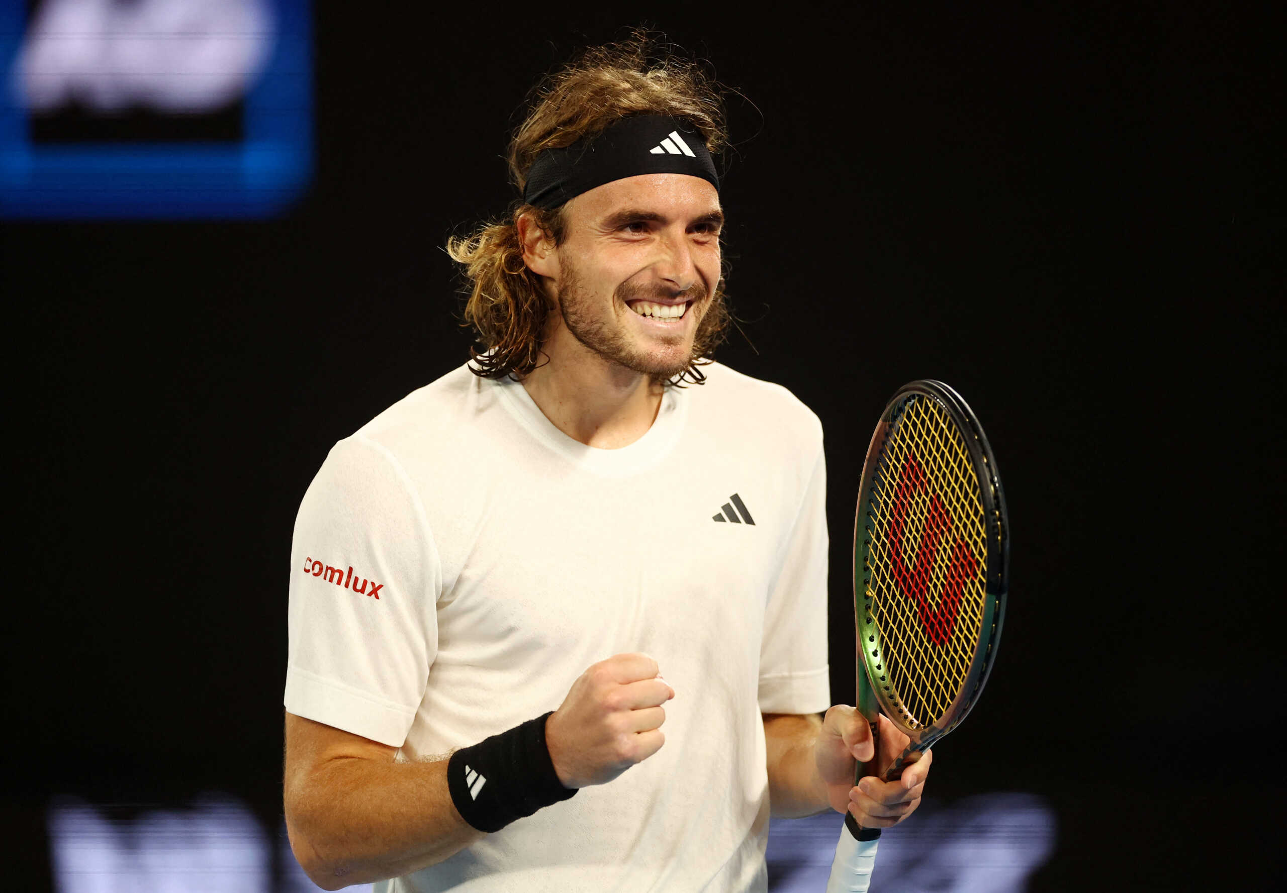 Tennis - Australian Open - Melbourne Park, Melbourne, Australia - January 24, 2023 Greece’s Stefanos Tsitsipas celebrates winning his quarter final match against Czech Republic’s Jiri Lehecka REUTERS