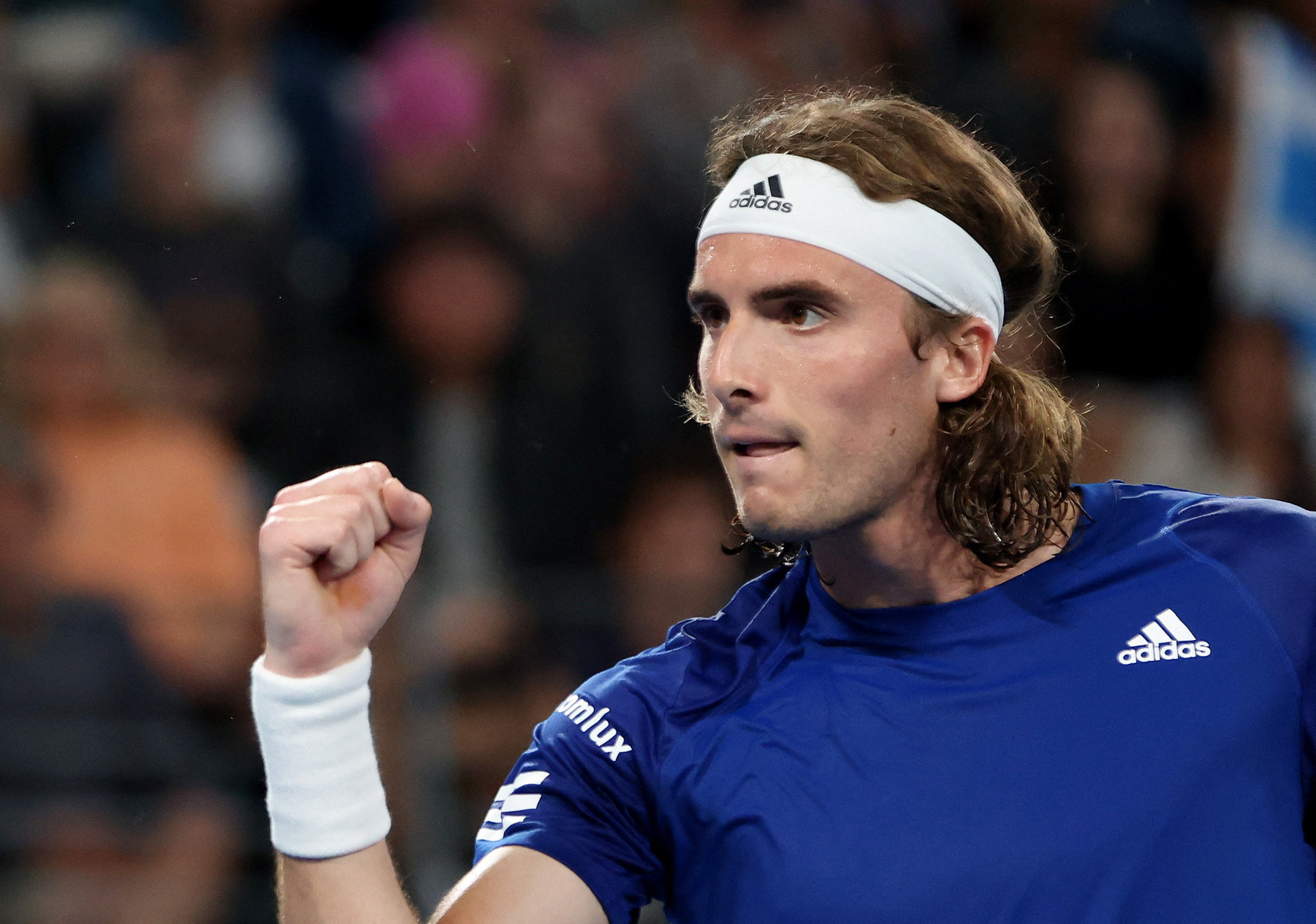 Tennis - United Cup - Ken Rosewall Arena, Sydney, Australia - January 7, 2023  Greece's Stefanos Tsitsipas celebrates winning the second set during his match in the semi final against Italy's Matteo Berrettini REUTERS