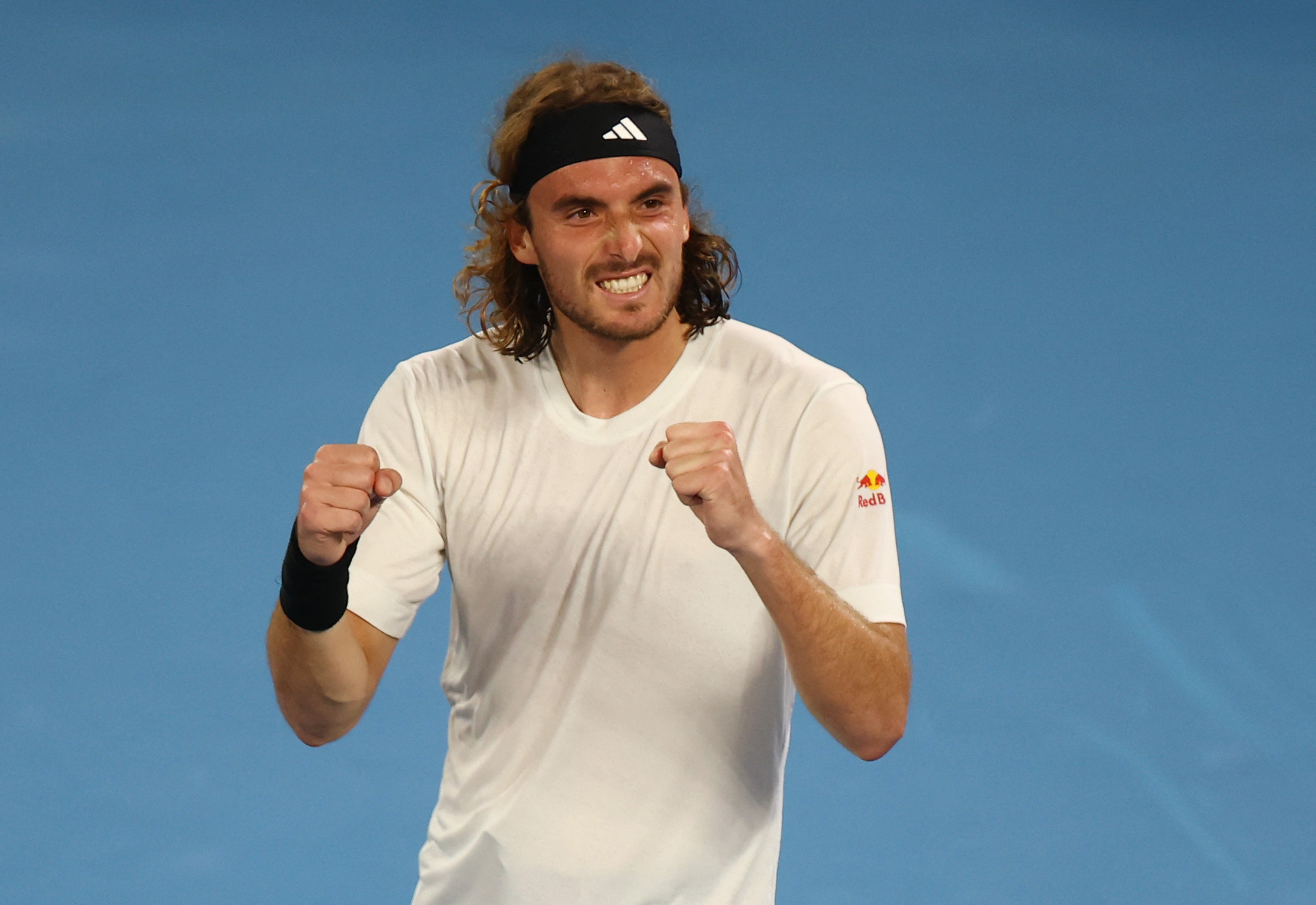 Tennis - Australian Open - Melbourne Park, Melbourne, Australia - January 22, 2023 Greece's Stefanos Tsitsipas celebrates winning his fourth round match against Italy's Jannik Sinner REUTERS