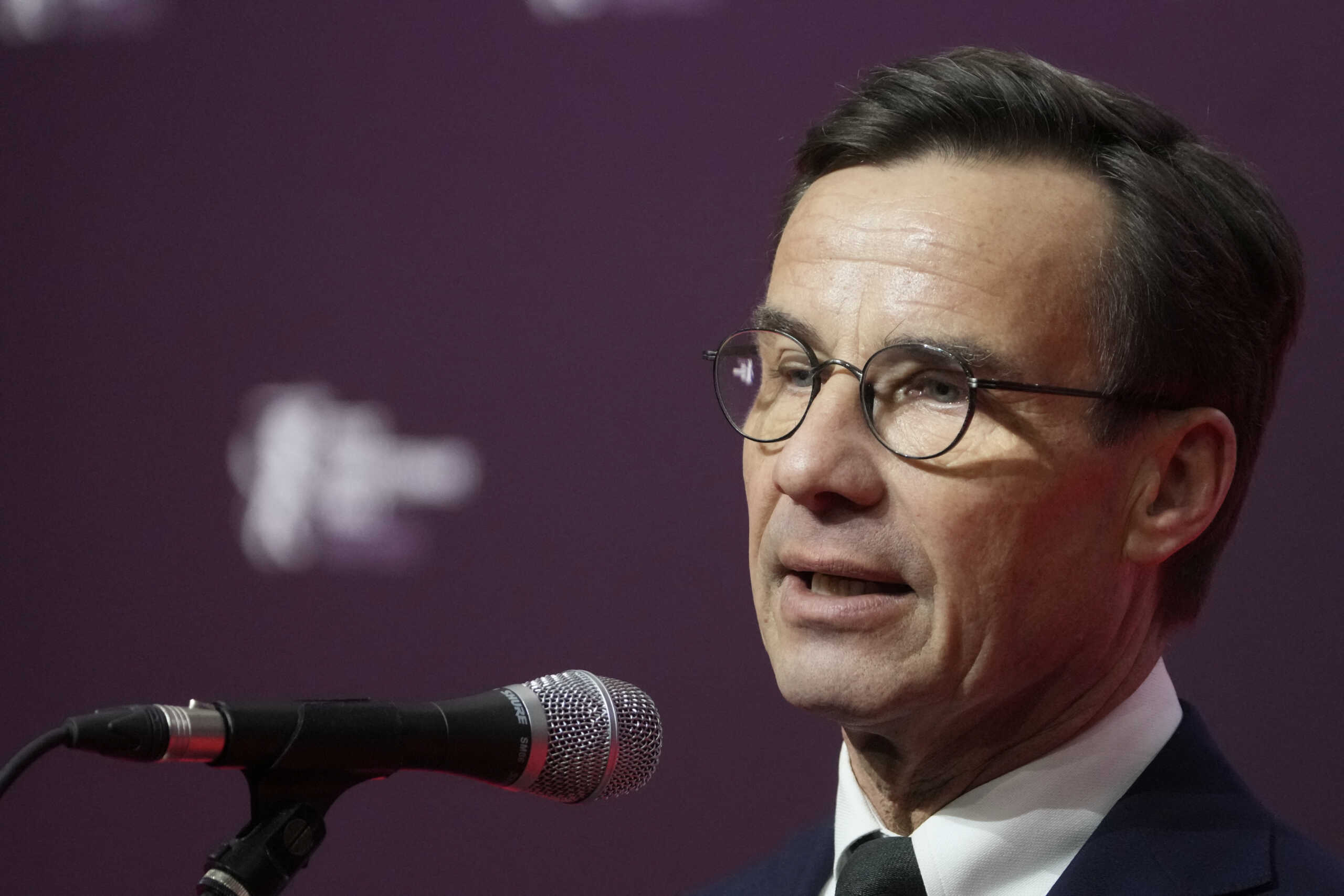 Swedish Prime Minister Ulf Kristersson speaks at the Joint Expeditionary Force meeting in Riga, Latvia December 19, 2022. REUTERS