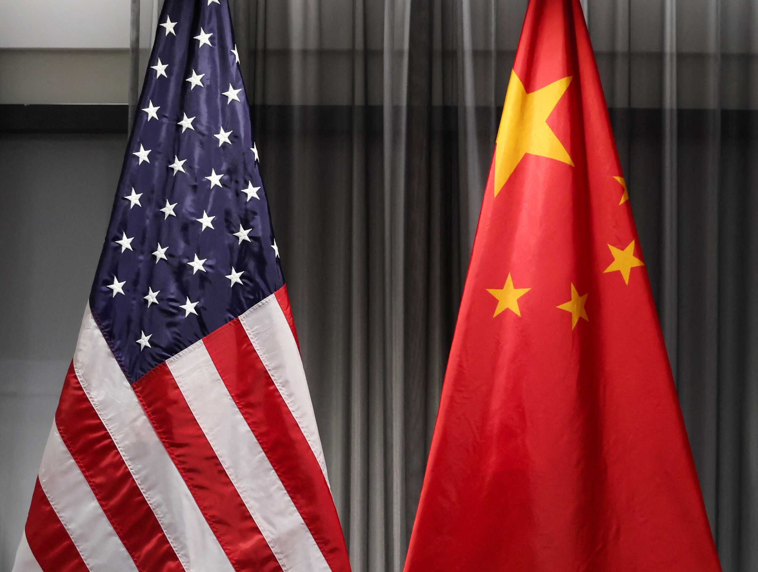 U.S. and China's flags are pictured during a meeting of U.S. Treasury Secretary Janet Yellen and Chinese Vice Premier Liu He in Zurich, Switzerland, January, 18, 2023. REUTERS