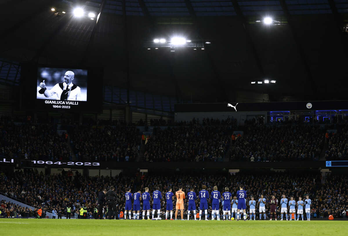 Soccer Football - FA Cup Third Round - Manchester City v Chelsea - Etihad Stadium, Manchester, Britain - January 8, 2023 General view during the minute's applause in memory of Gianluca Vialli before the match Action Images via Reuters
