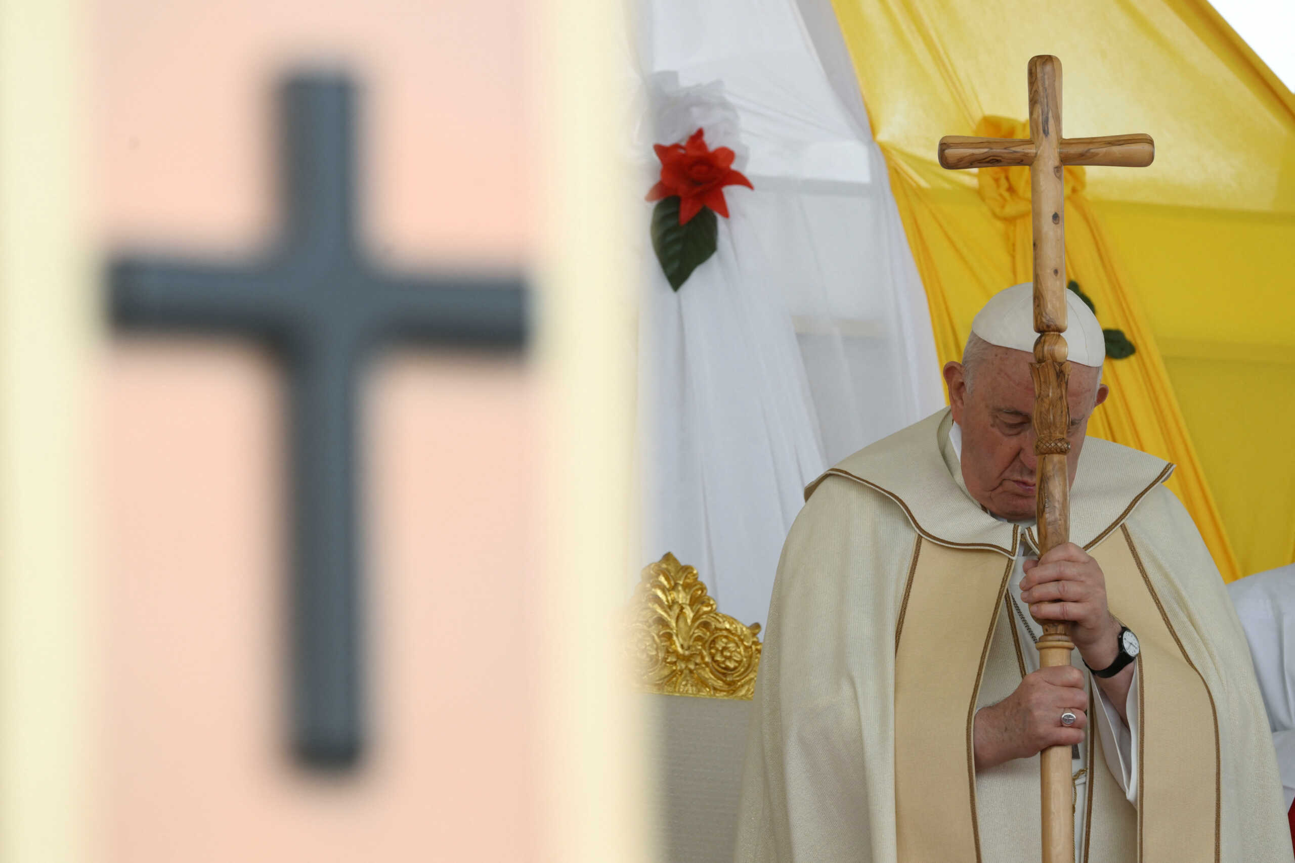 Pope Francis celebrates Holy Mass at John Garang Mausoleum, during his apostolic journey, in Juba, South Sudan, February 5, 2023.    Vatican Media