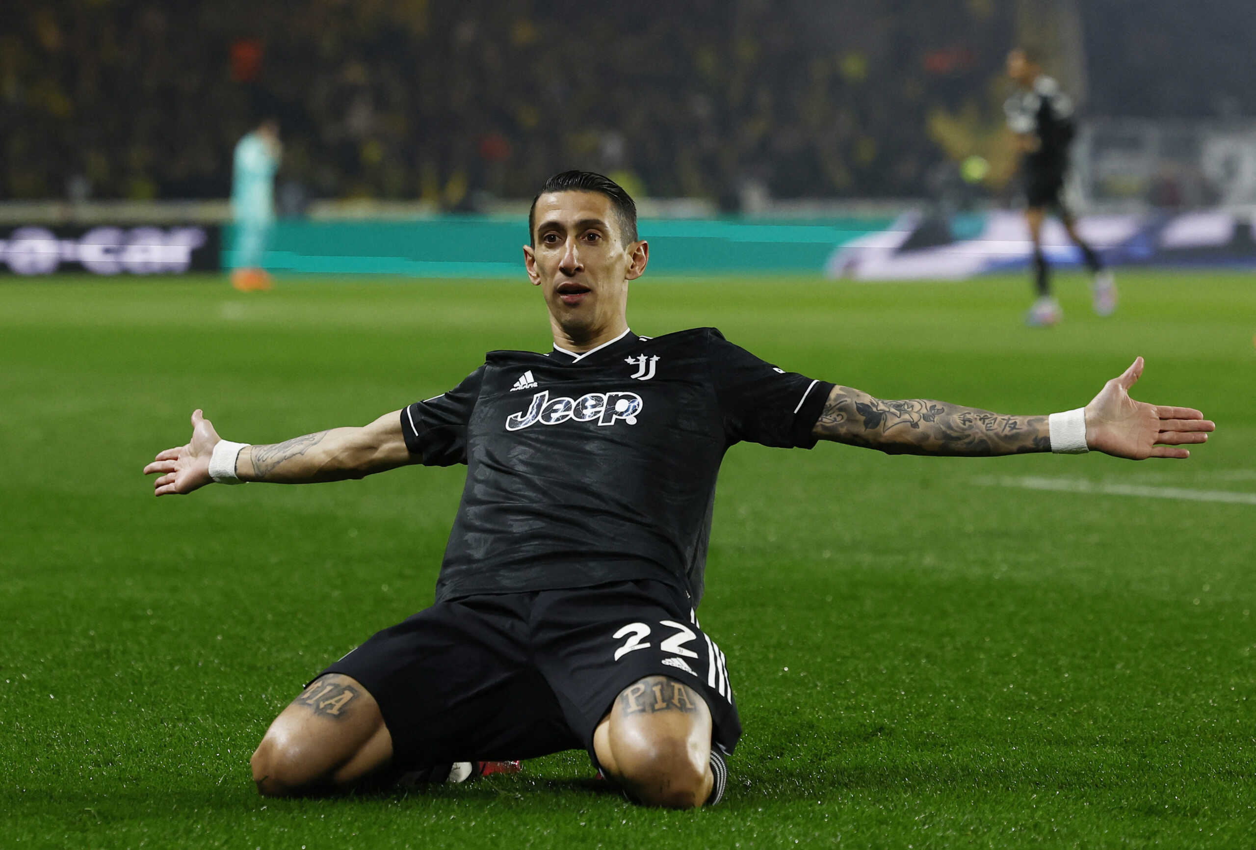 Soccer Football - Europa League - Play-Off Second Leg - Nantes v Juventus - The Stade de la Beaujoire - Louis Fonteneau, Nantes, France - February 23, 2023 Juventus' Angel Di Maria celebrates scoring their first goal REUTERS