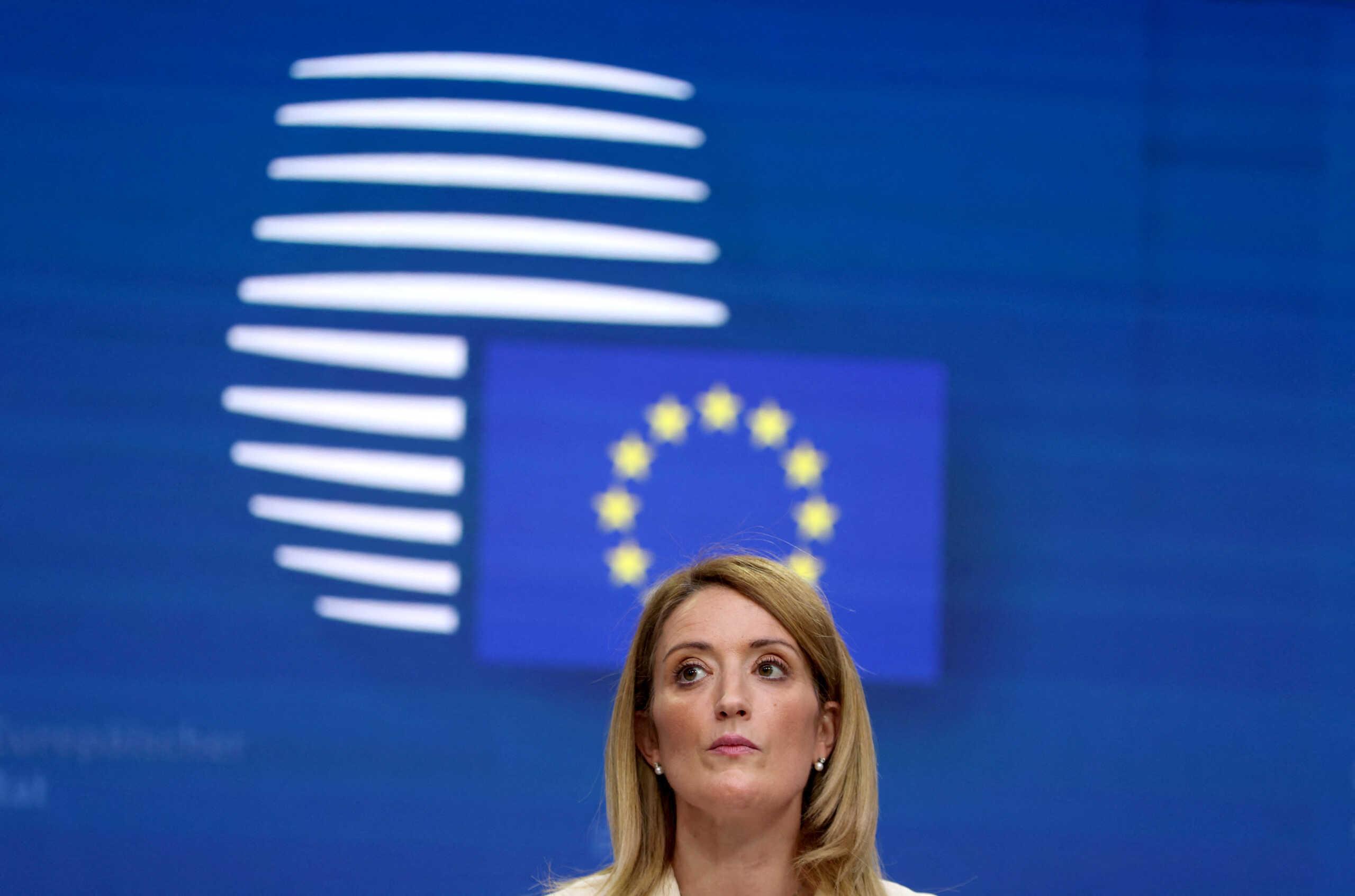 European Parliament President Roberta Metsola speaks during a news conference in Brussels, Belgium February 9, 2023. REUTERS