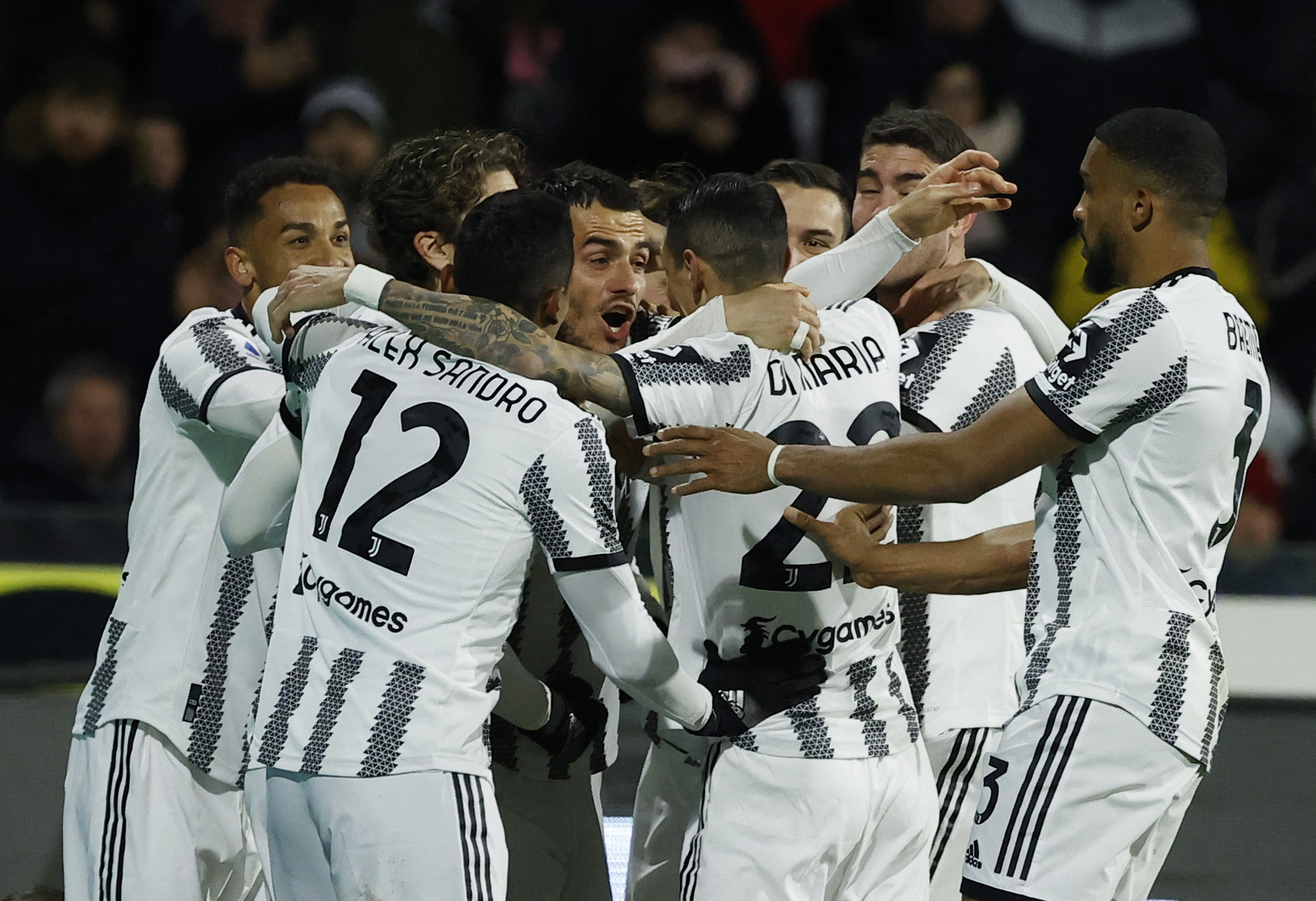 Soccer Football - Serie A - Salernitana v Juventus - Stadio Arechi, Salerno, Italy - February 7, 2023 Juventus' Filip Kostic celebrates scoring their second goal with teammates REUTERS