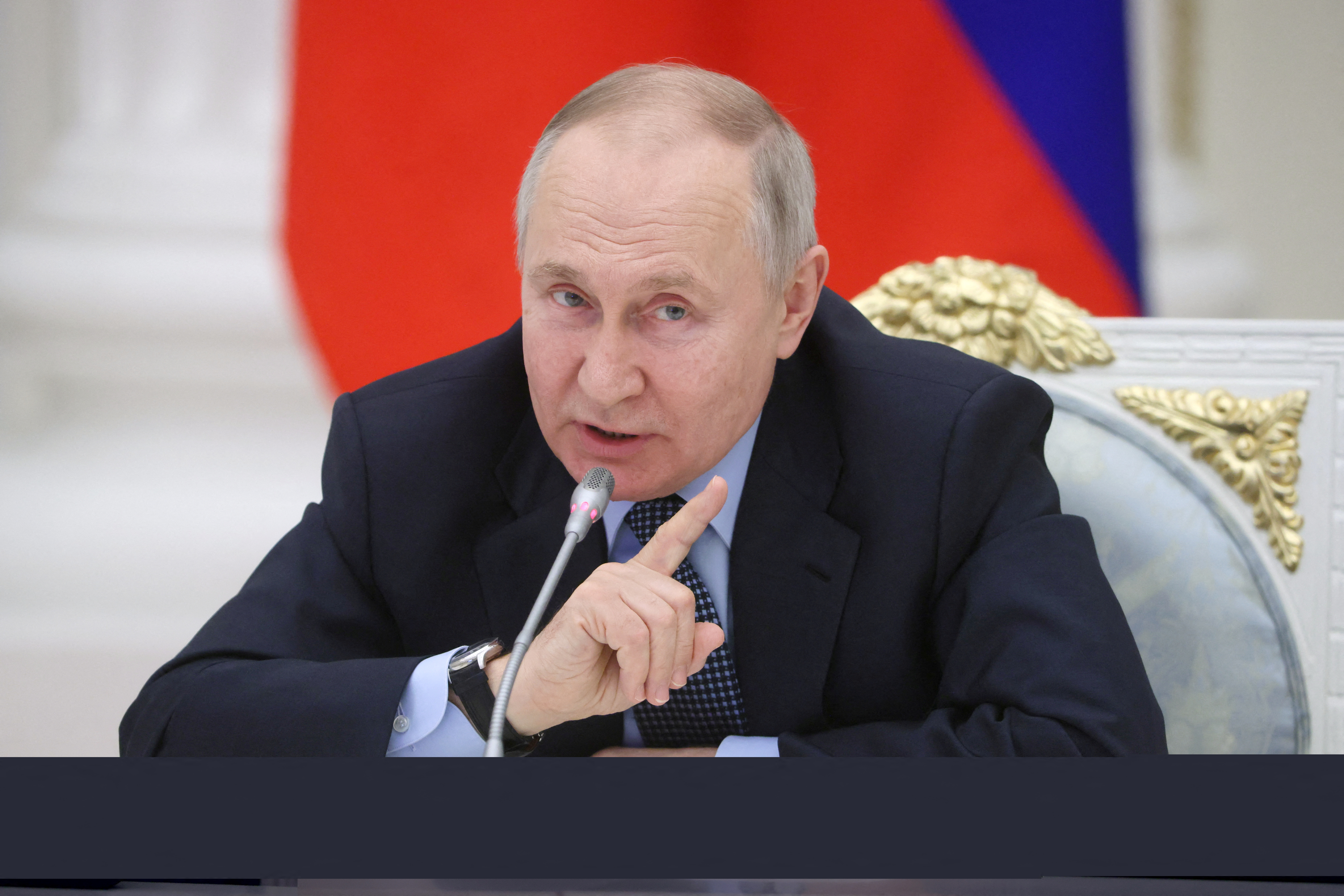 Russian President Vladimir Putin meets with representatives of the professional aviation community on the 100th anniversary of domestic civil aviation, in Moscow, Russia February 9, 2023. Sputnik