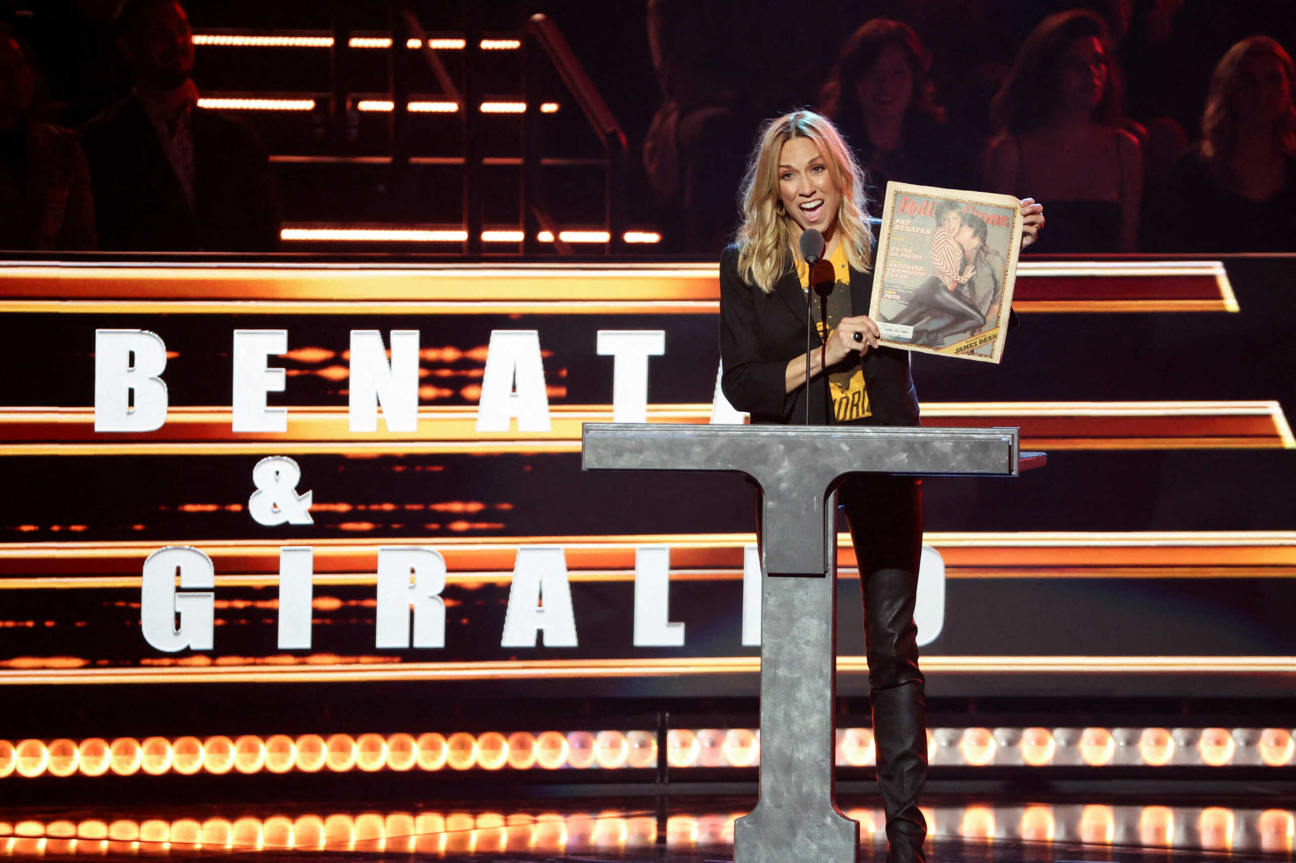 FILE PHOTO: Sheryl Crow speaks on stage at the 37th Annual Rock & Roll Hall of Fame Induction Ceremony in Los Angeles, California, U.S., November 5, 2022. REUTERS