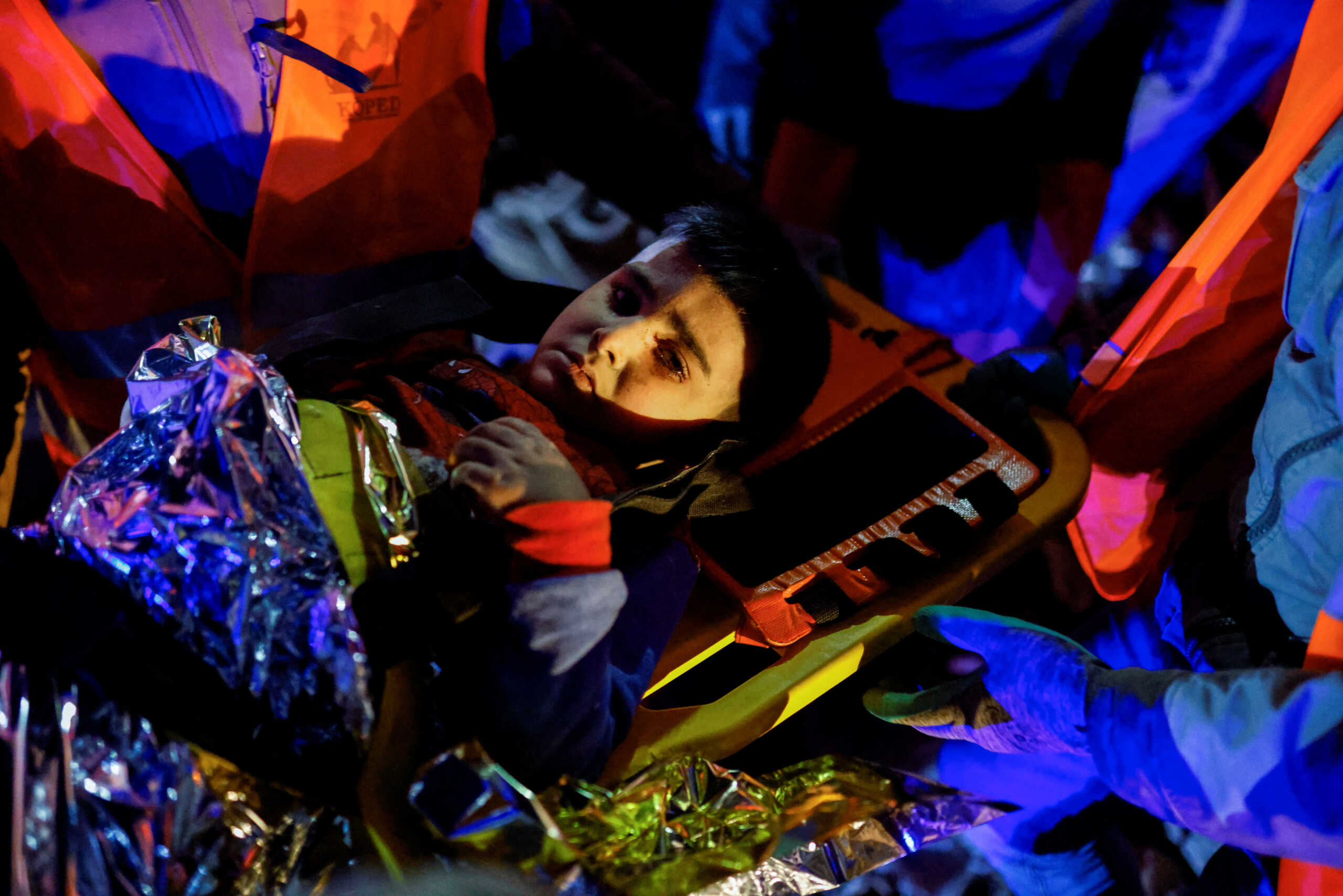 Turkish boy Sevket Celik is rescued from the rubble following an earthquake in Hatay, Turkey February 8, 2023. REUTERS