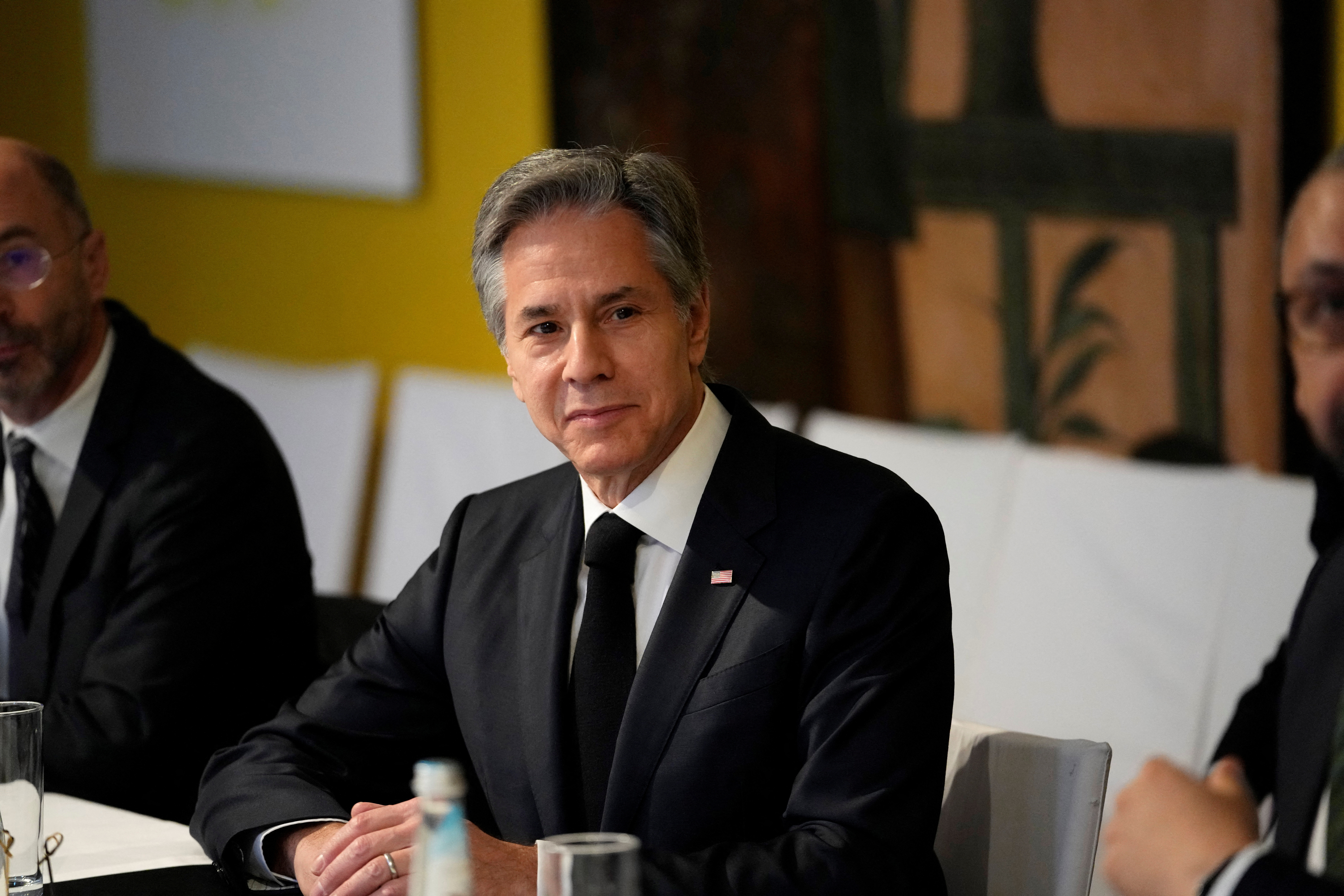 U.S. Secretary of State Antony Blinken sits down for a Meeting of the Transatlantic Quad with the Foreign Ministers of France, Germany and Britain at the Munich Security Conference in Munich, Germany, February 18, 2023. Petr David Josek