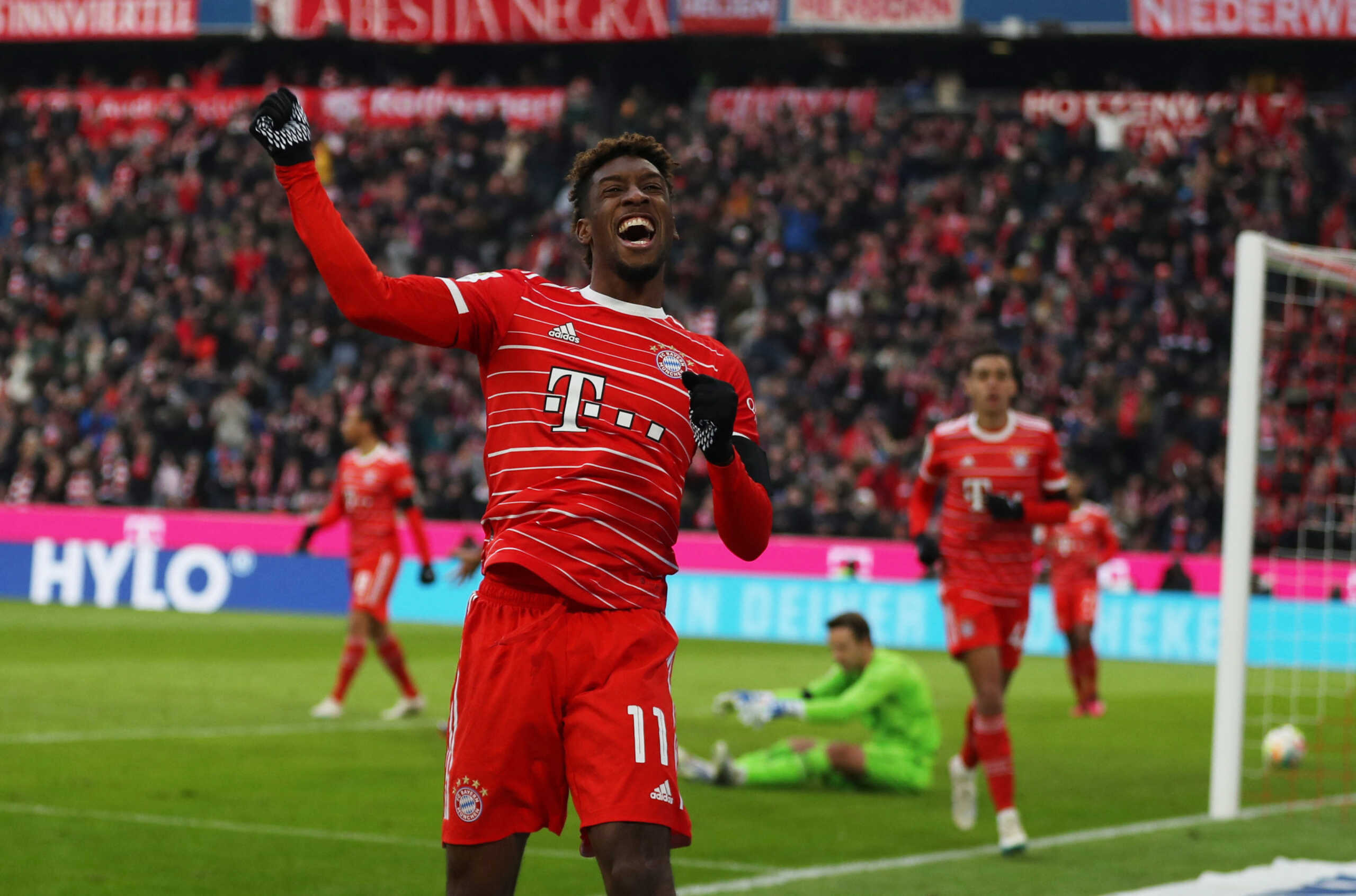 Soccer Football - Bundesliga - Bayern Munich v VfL Bochum - Allianz Arena, Munich, Germany - February 11, 2023 Bayern Munich's Kingsley Coman celebrates scoring their second goal REUTERS