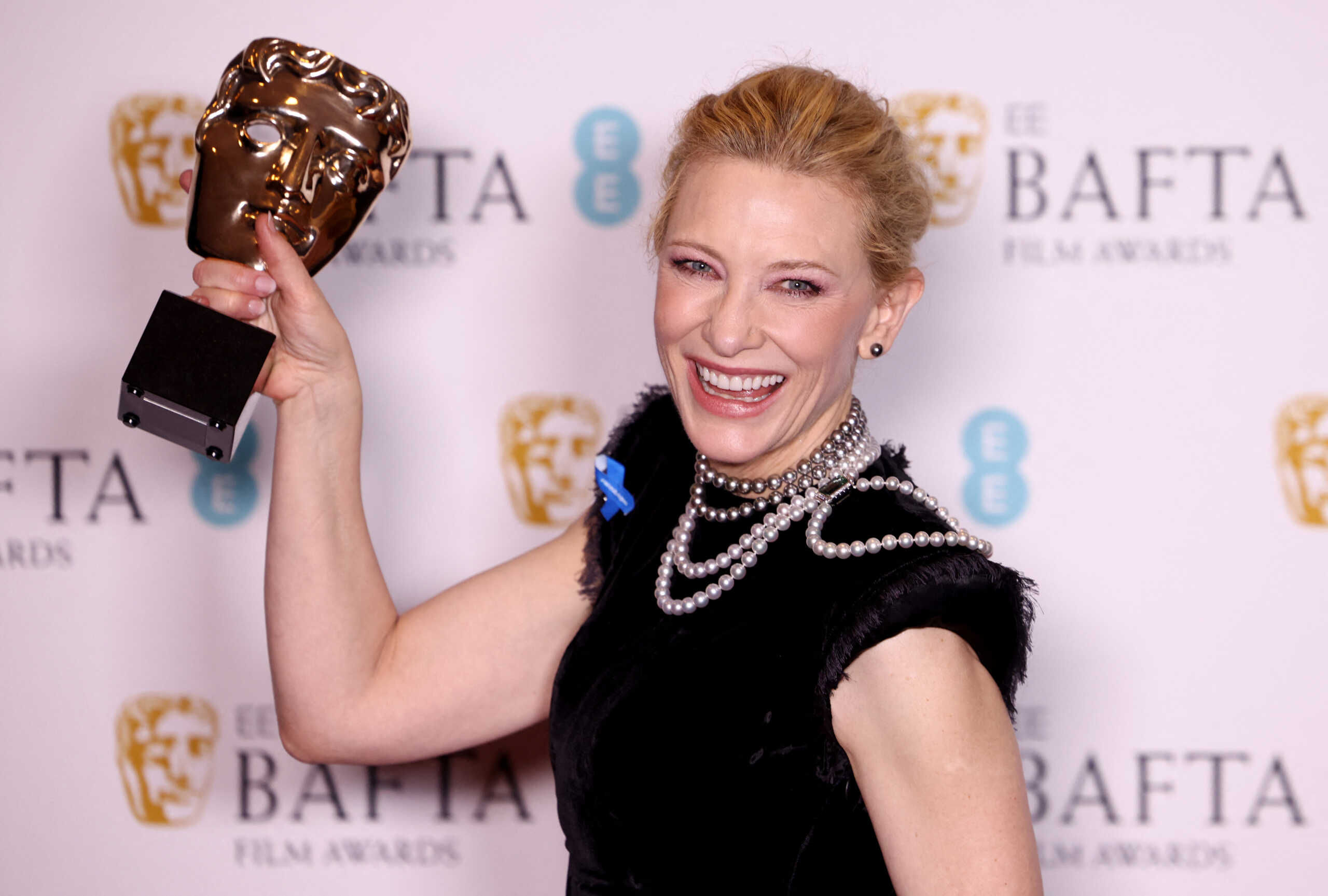 Cate Blanchett poses with her award for Best Leading Actress for 'Tar' during the 2023 British Academy of Film and Television Arts (BAFTA) Film Awards at the Royal Festival Hall in London, Britain, February 19, 2023. REUTERS