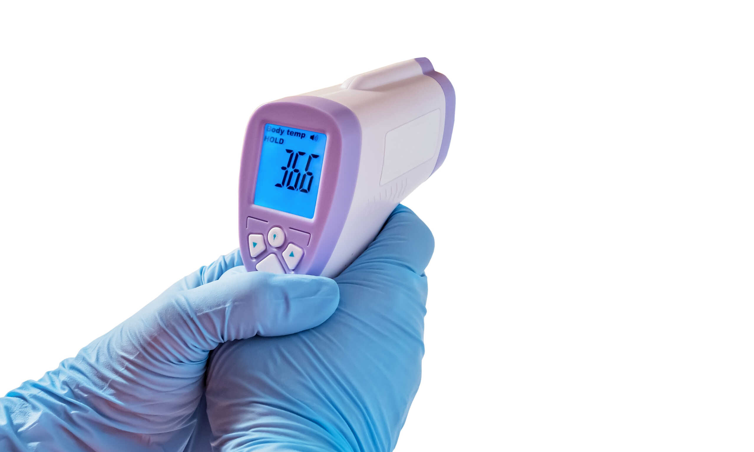 Medical Infrared Thermometer check body temperature coronavirus COVID-19 symptoms flu virus Measurement Device isolated on white background