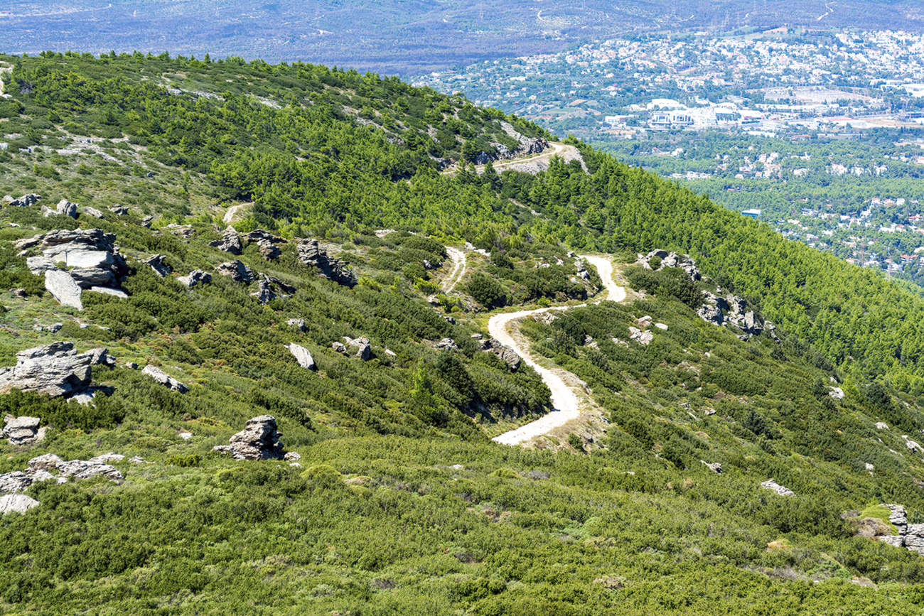 Panoramic view, as seen from the top of the mountain Penteli near Athens at Greece.