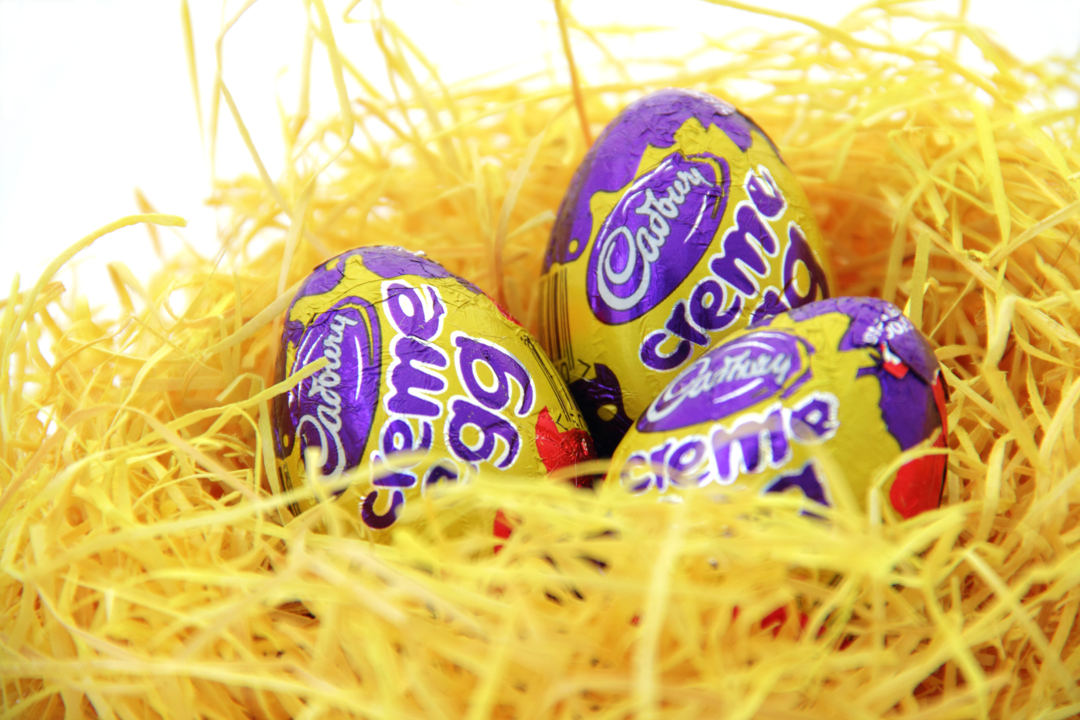 "essen, germany -  April 13, 2011: cadbury easter eggs, resting in yellow nest"