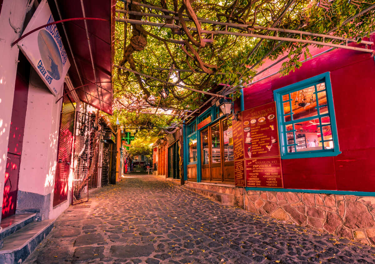 Molyvos,Lesvos October 21 2017- the picteresque stone alley with the traditional shops which it was voted as the nicest alley of the world.