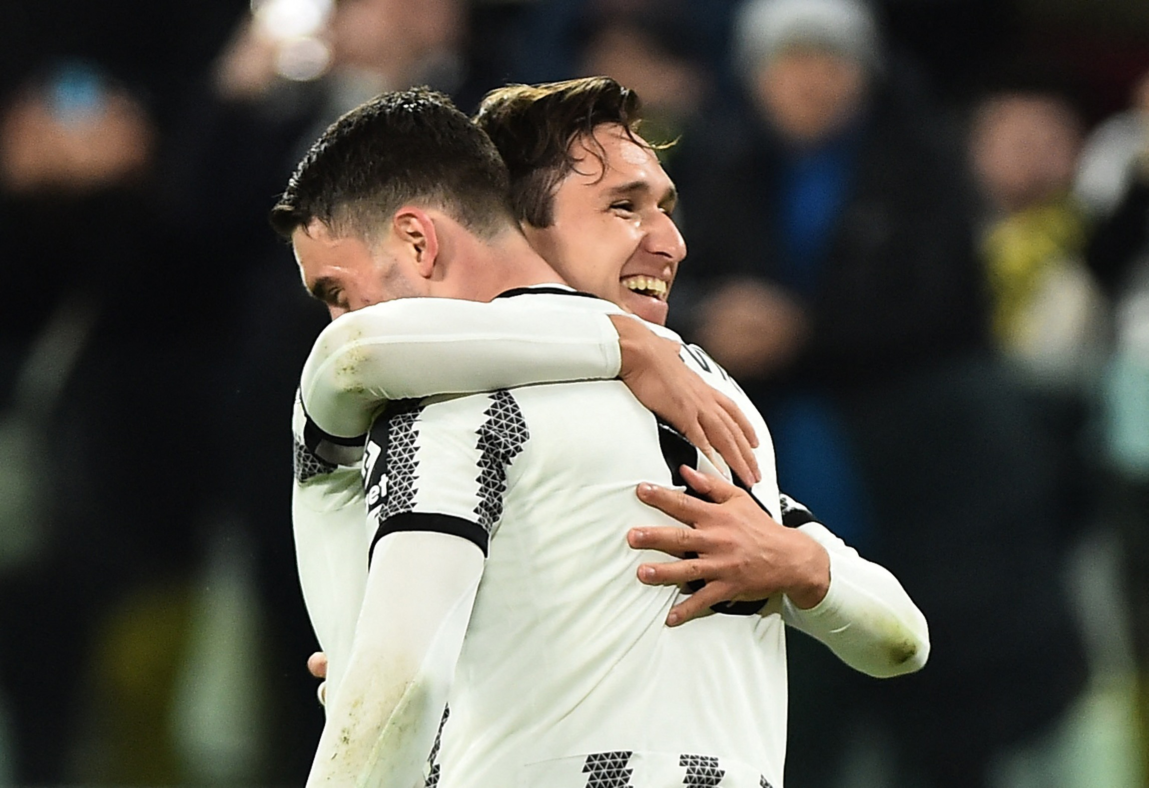 Soccer Football - Europa League - Play-Off First Leg - Juventus v Nantes - Allianz Stadium, Turin, Italy - February 16, 2023 Juventus' Dusan Vlahovic celebrates scoring their first goal with Federico Chiesa REUTERS