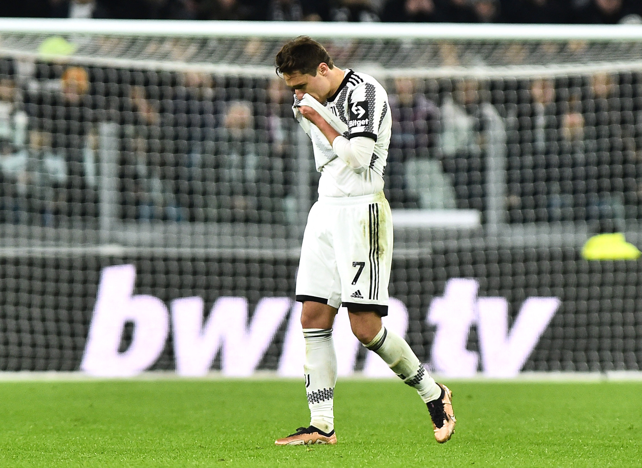 Soccer Football - Europa League - Play-Off First Leg - Juventus v Nantes - Allianz Stadium, Turin, Italy - February 16, 2023 Juventus' Federico Chiesa reacts REUTERS