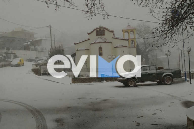 Εύβοια: Η κακοκαιρία «Μπάρμπαρα» έφερε χιόνι σε Κριεζά, Κύμη, Αγία Αννα, Οξύλιθο, Κερασιά, Νεοχώρι και Αυλωνάρι