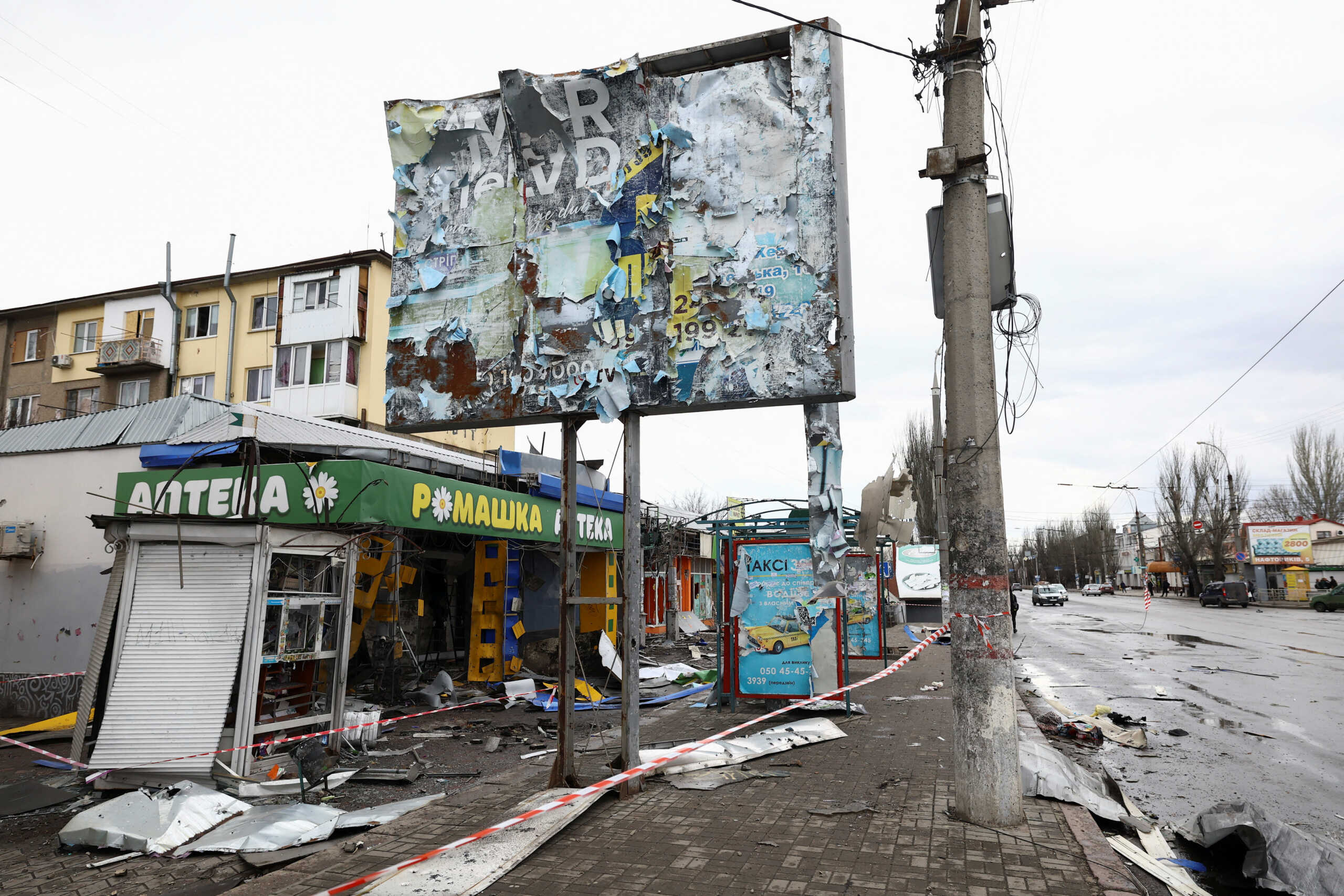 General view of a bus station damaged after a shelling, amid Russia's attack on Ukraine, in Kherson, Ukraine February 21, 2023. REUTERS