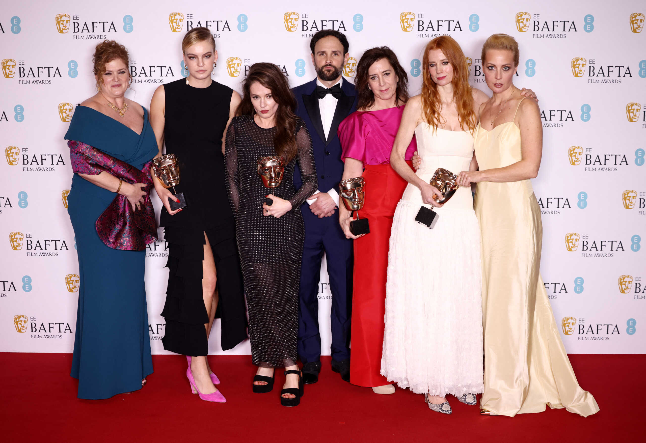 Melanie Miller, Shane Boris, Diane Becker and Odessa Rae pose with their awards for Best Documentary for "Navalny" during the 2023 British Academy of Film and Television Arts (BAFTA) Film Awards at the Royal Festival Hall in London, Britain, February 19, 2023. REUTERS
