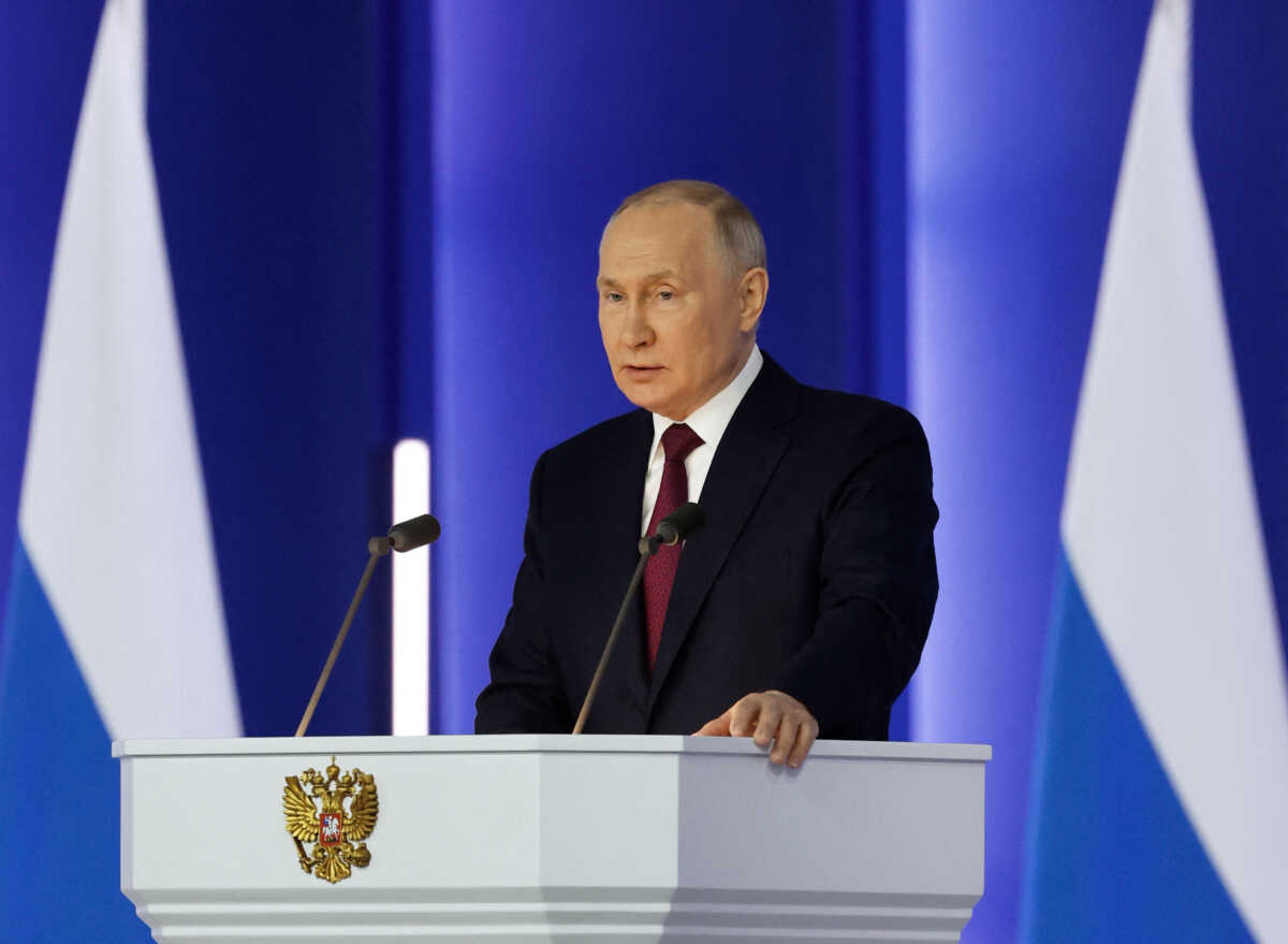 Russian President Vladimir Putin delivers his annual address to the Federal Assembly in Moscow, Russia February 21, 2023. Sputnik