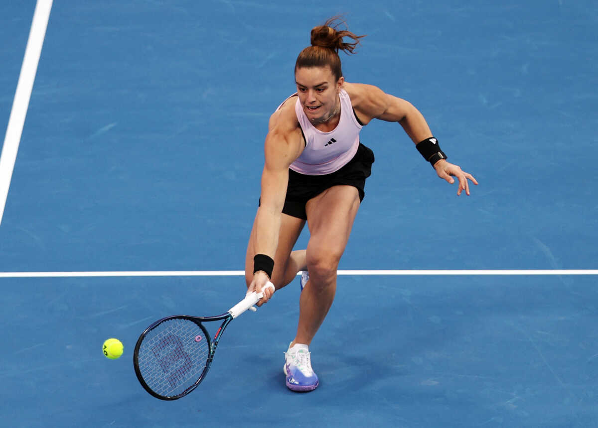 Tennis - WTA 500 - Qatar Open - Khalifa International Tennis and Squash Complex, Doha, Qatar - February 17, 2023 Greece's Maria Sakkari in action during her semi final against Jessica Pegula of the U.S. REUTERS