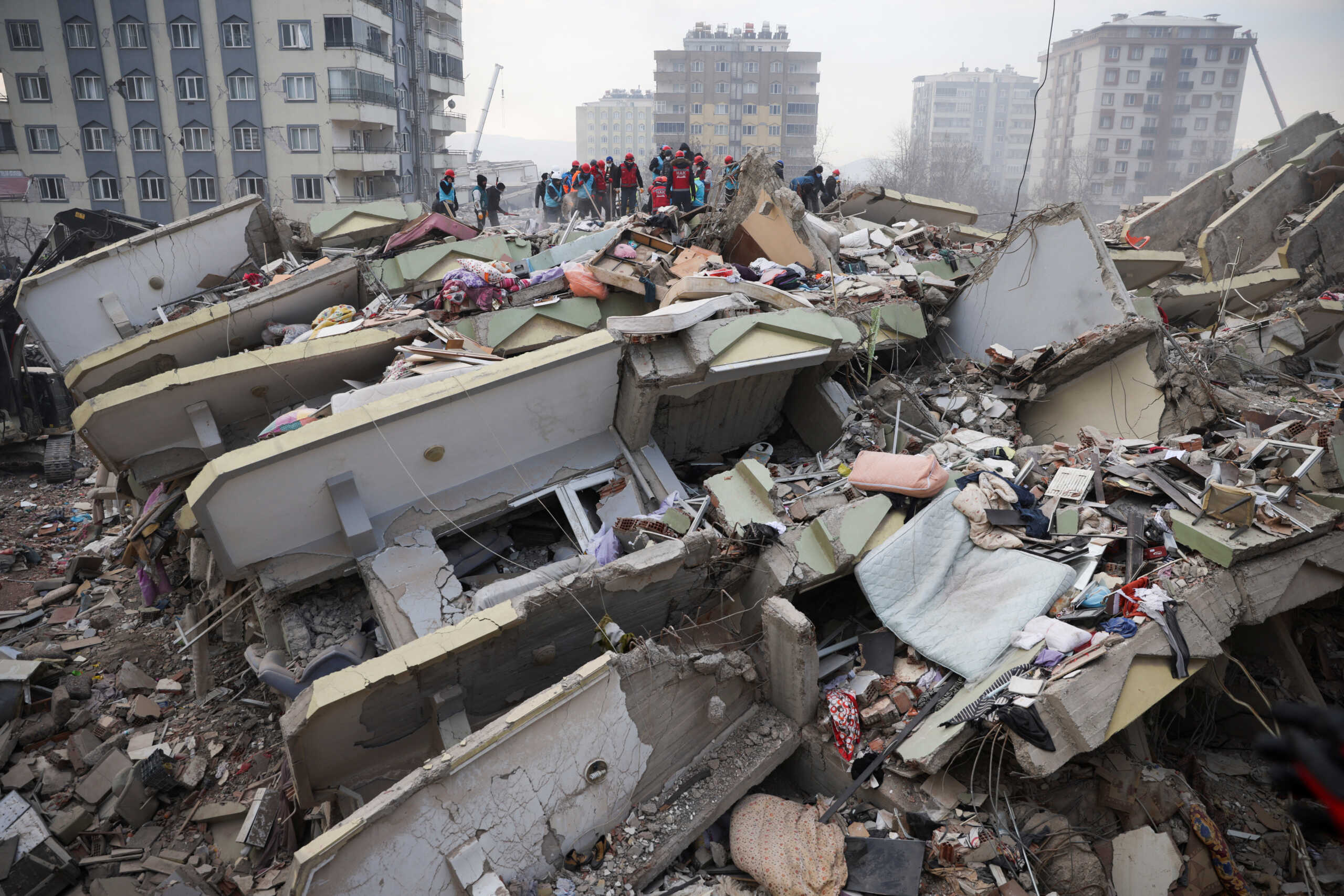 Rescuers continue to search for victims and survivors trapped under the debris, in the aftermath of a deadly earthquake in Kahramanmaras, Turkey February 10, 2023. REUTERS