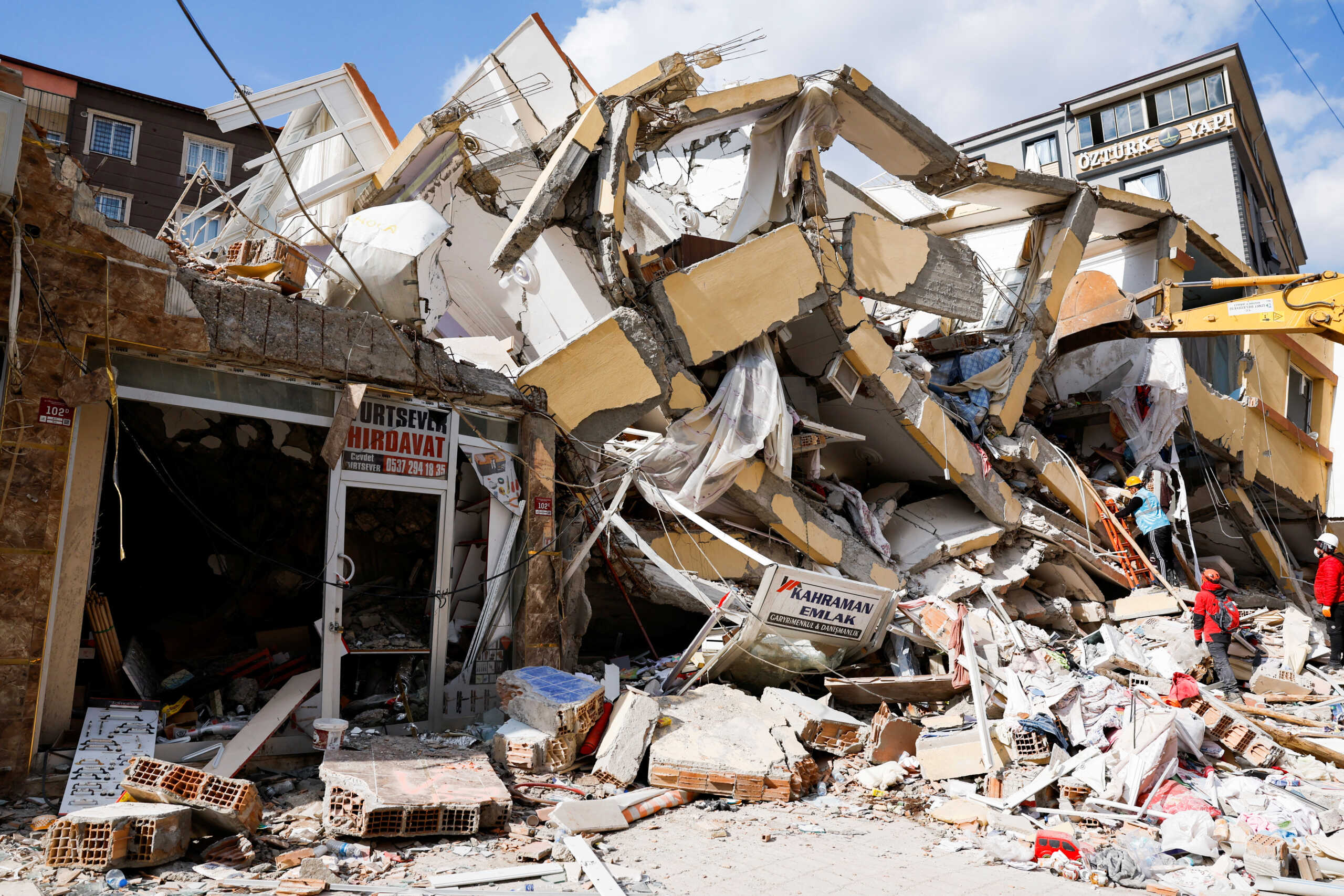 A view of a destroyed building, as the search for survivors continues, in the aftermath of a deadly earthquake in Kirikhan, Turkey February 10, 2023. REUTERS