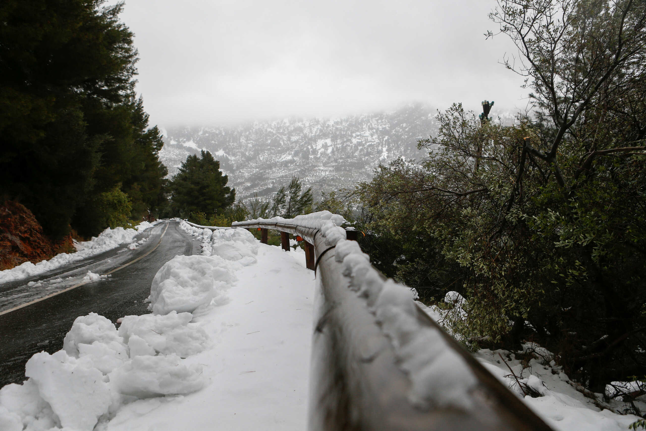 Snow covers Serra de Tramuntana mountains in Mallorca, Spain, February 28, 2023. Storm Juliette sets off a cold weather alert in 30 provinces of Spain leaving temperatures close to zero degrees in the Spanish Balearic island of Mallorca. REUTERS
