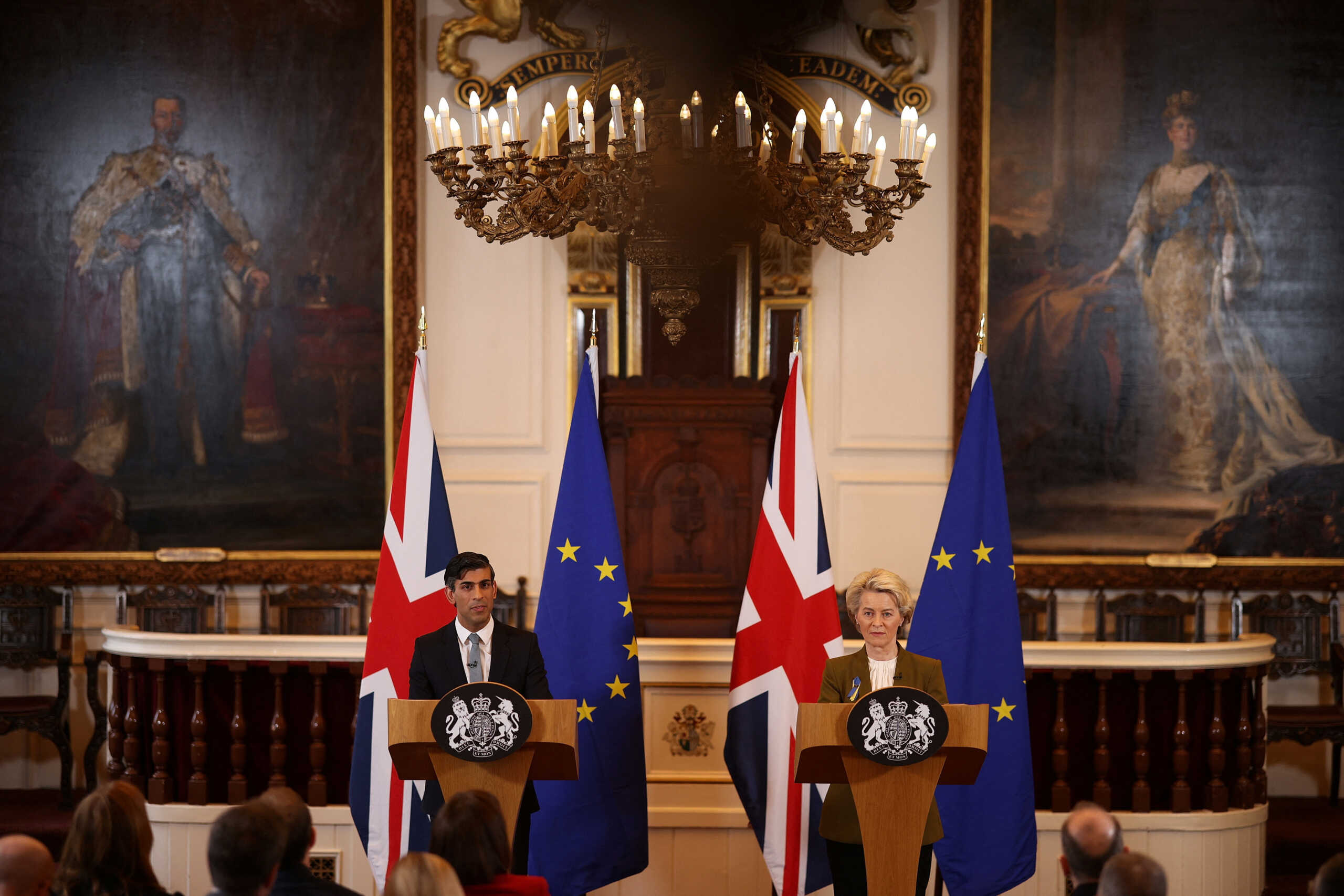 British Prime Minister Rishi Sunak and European Commission President Ursula von der Leyen hold a news conference at Windsor Guildhall, Britain, February 27, 2023. Dan Kitwood